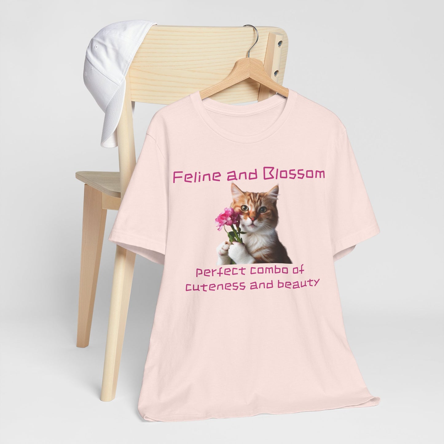 Adorable cat and flower t-shirt, feline, blossom, unisex jersey short sleeve tee