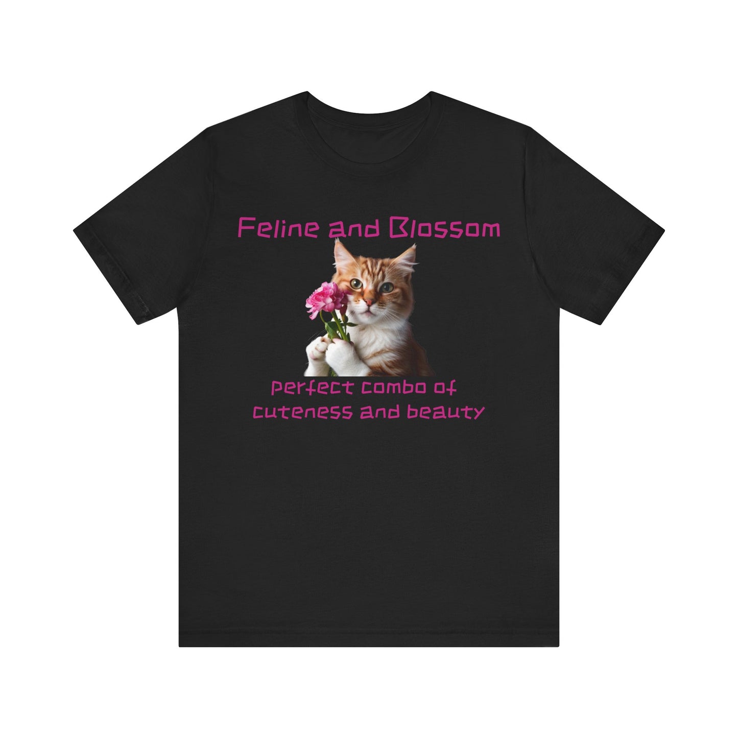 Adorable cat and flower t-shirt, feline, blossom, unisex jersey short sleeve tee