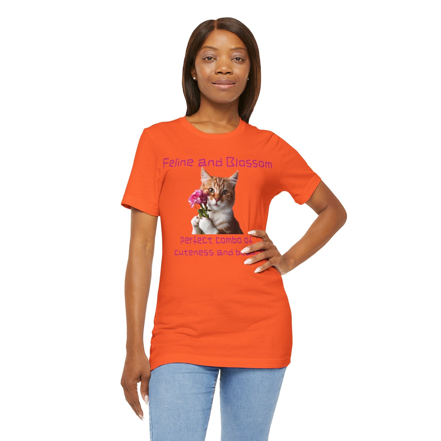 Adorable cat and flower t-shirt, feline, blossom, unisex jersey short sleeve tee