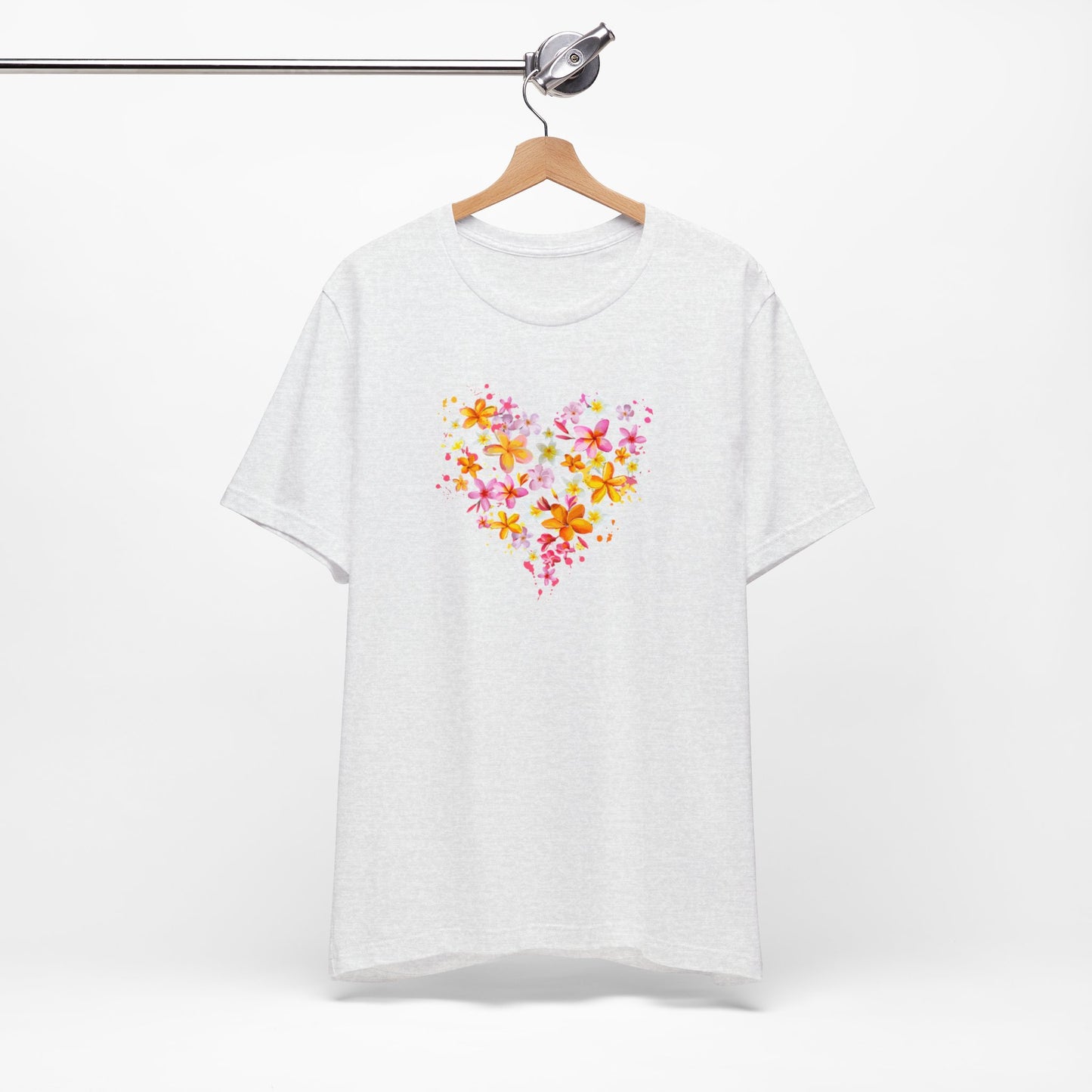 Heart Flower Women's Letter Print Round Neck Tee, Summer Clothes Women, Short Sleeve Crew Neck T-Shirt for Summer, Women's Clothing, Women's Top for casual wear, Unisex, Men and Women Jersey Short Sleeve Tee.