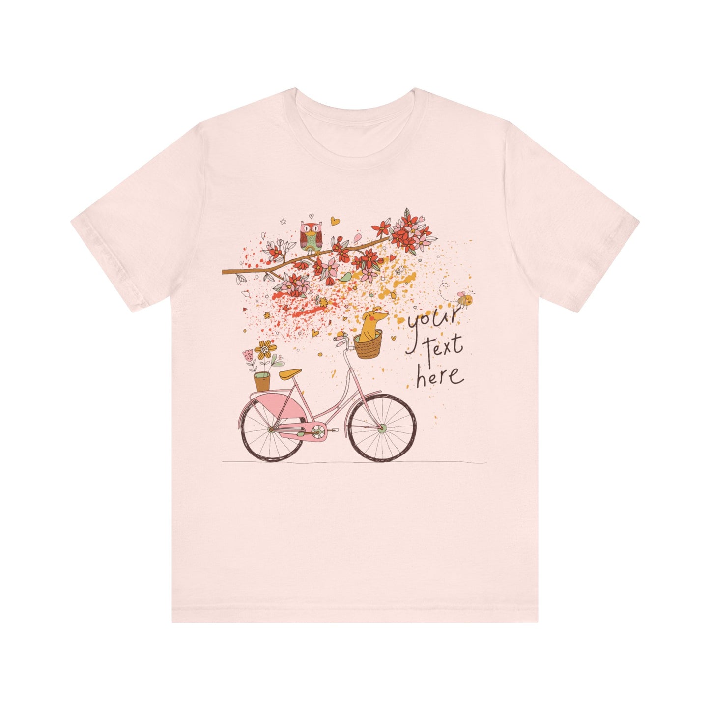 Women, men, unisex jersey short round neck sleeve tee, summer clothes, casual wear, flowers, dog in bicycle