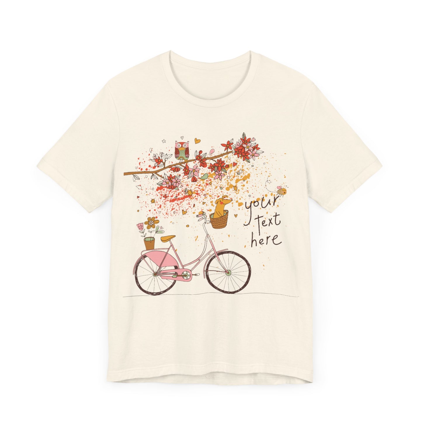 Women, men, unisex jersey short round neck sleeve tee, summer clothes, casual wear, flowers, dog in bicycle