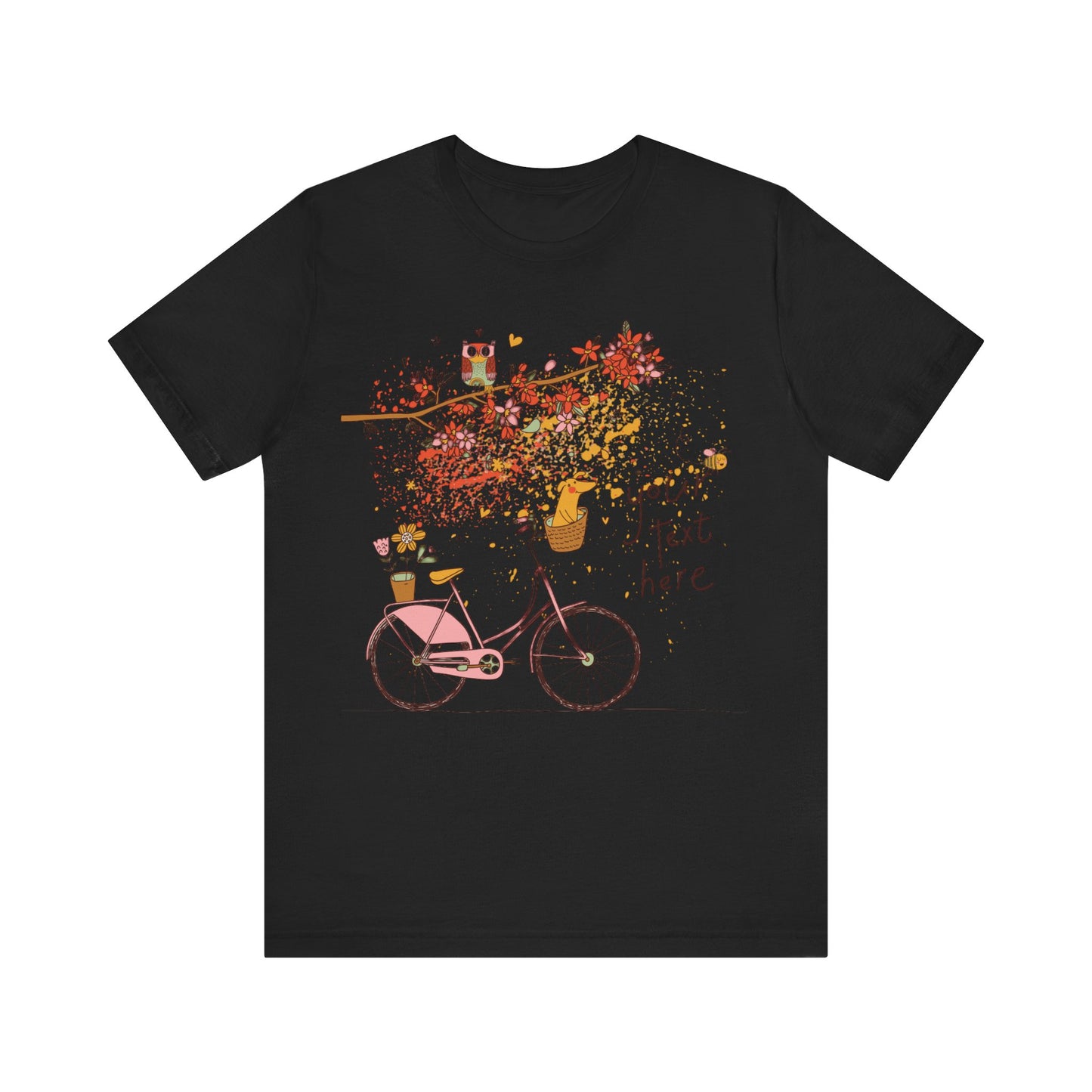 Women, men, unisex jersey short round neck sleeve tee, summer clothes, casual wear, flowers, dog in bicycle