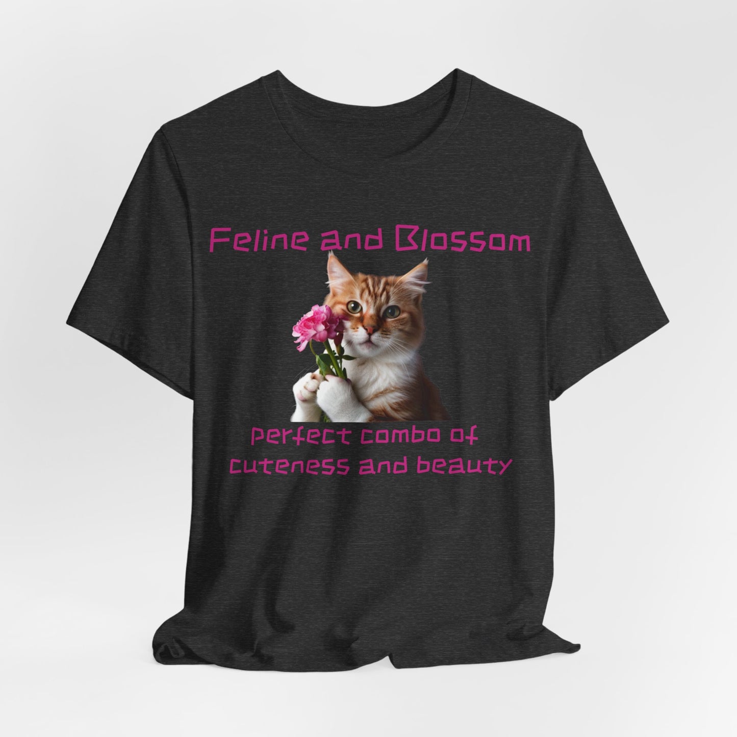 Adorable cat and flower t-shirt, feline, blossom, unisex jersey short sleeve tee