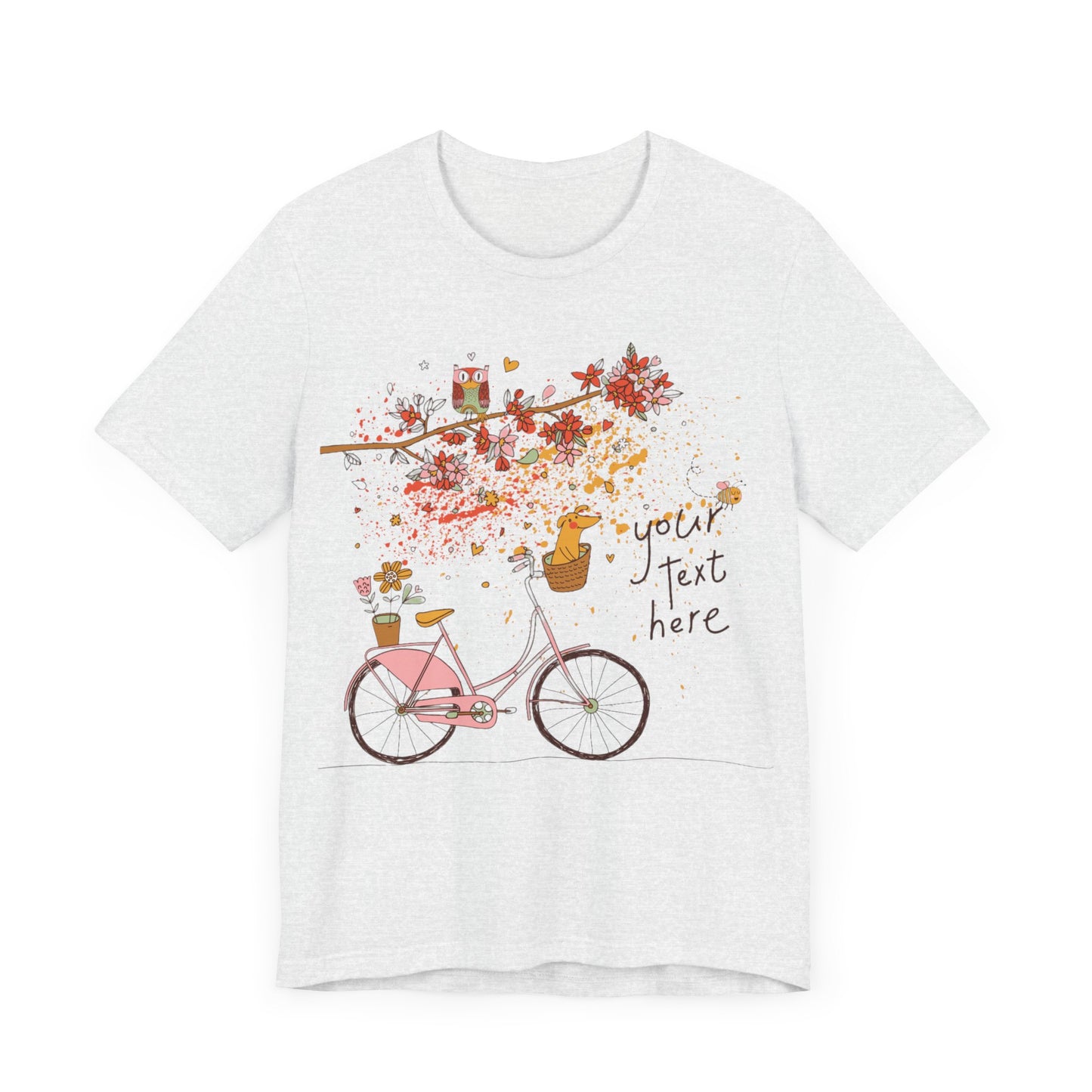 Women, men, unisex jersey short round neck sleeve tee, summer clothes, casual wear, flowers, dog in bicycle