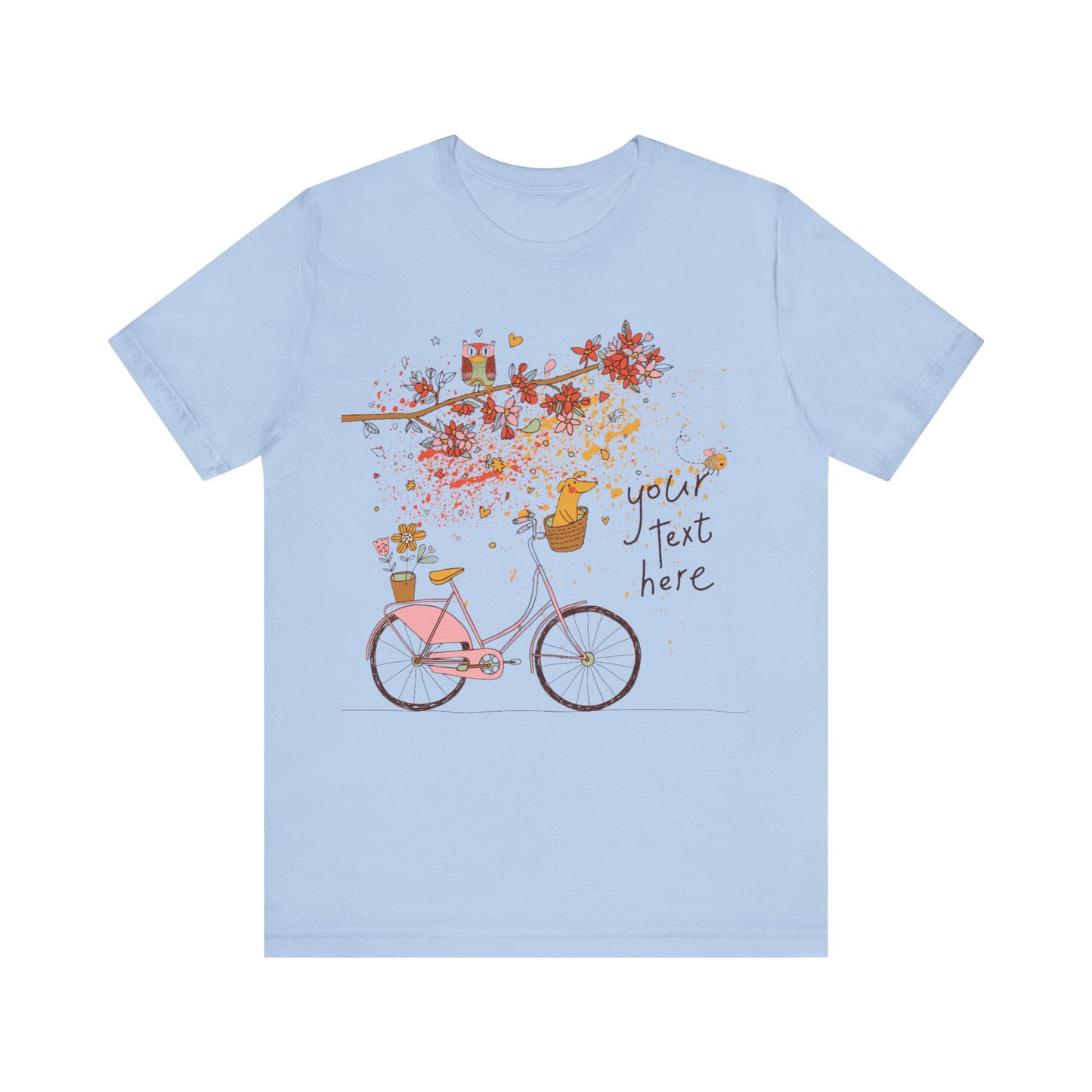 Women, men, unisex jersey short round neck sleeve tee, summer clothes, casual wear, flowers, dog in bicycle