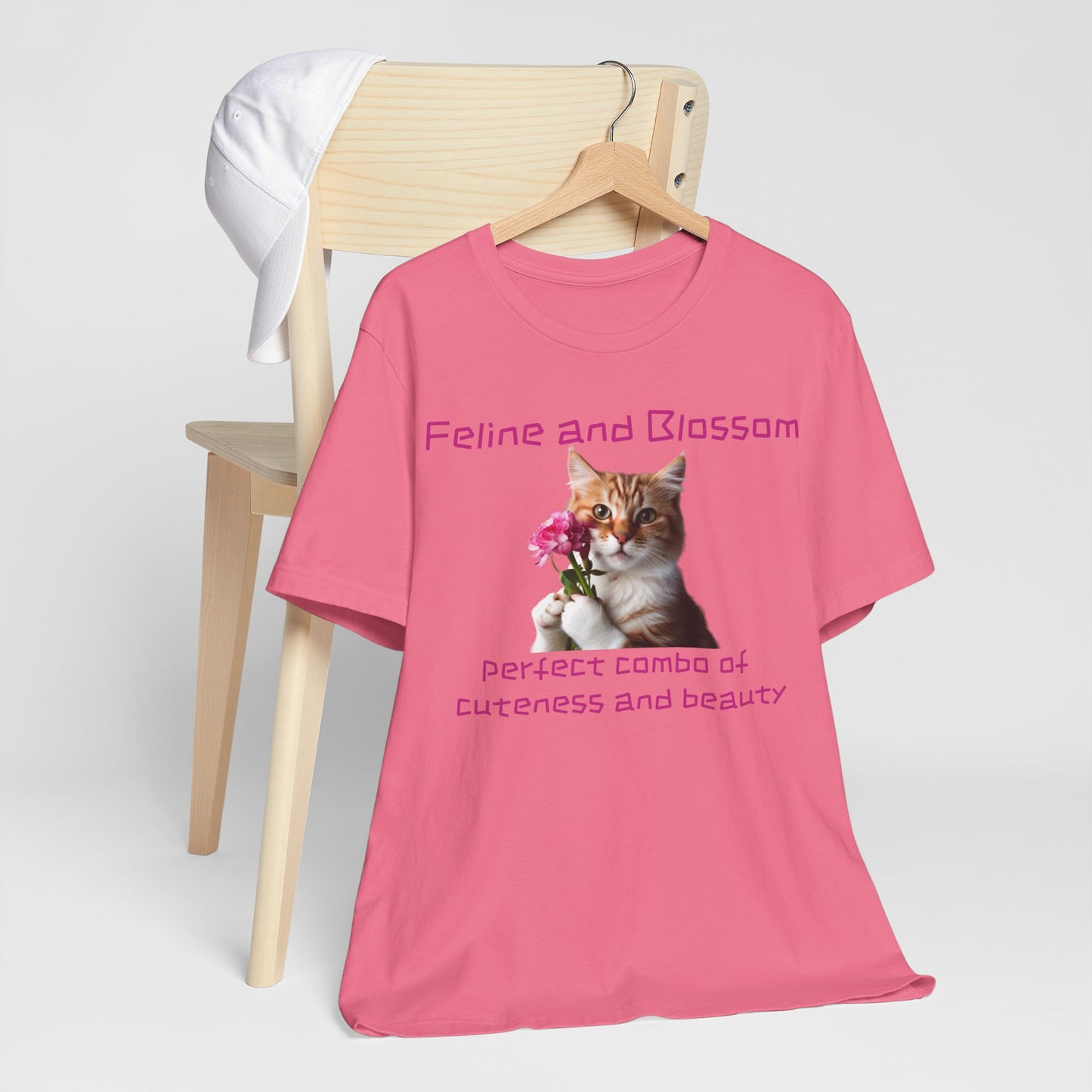 Adorable cat and flower t-shirt, feline, blossom, unisex jersey short sleeve tee