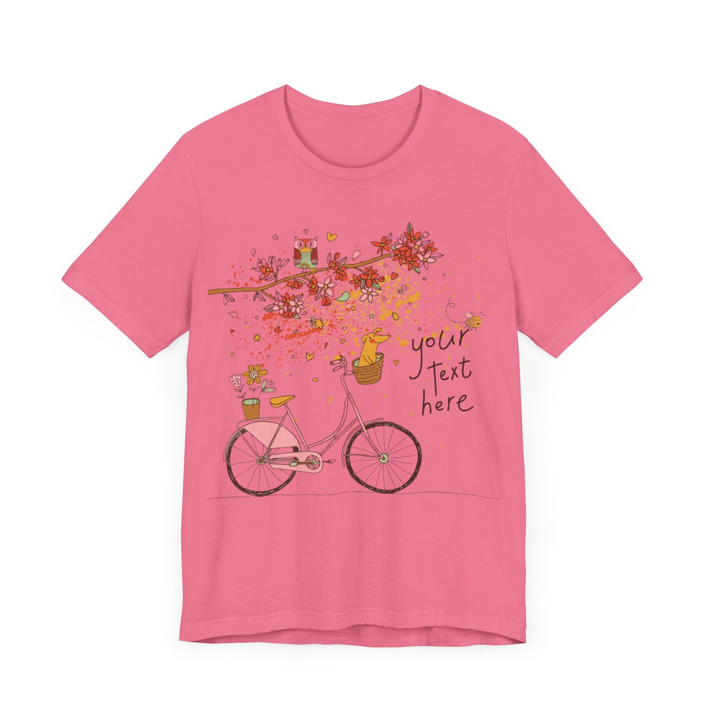 Women, men, unisex jersey short round neck sleeve tee, summer clothes, casual wear, flowers, dog in bicycle