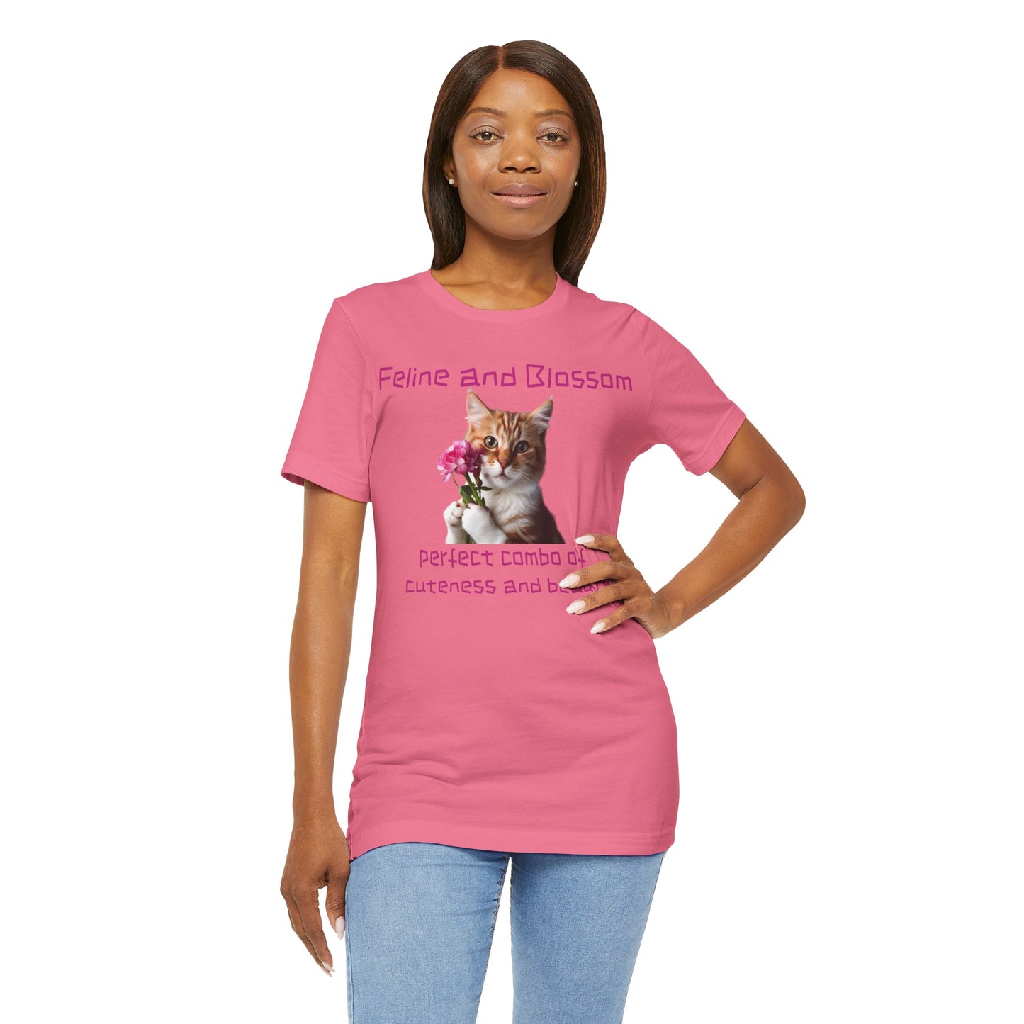 Adorable cat and flower t-shirt, feline, blossom, unisex jersey short sleeve tee