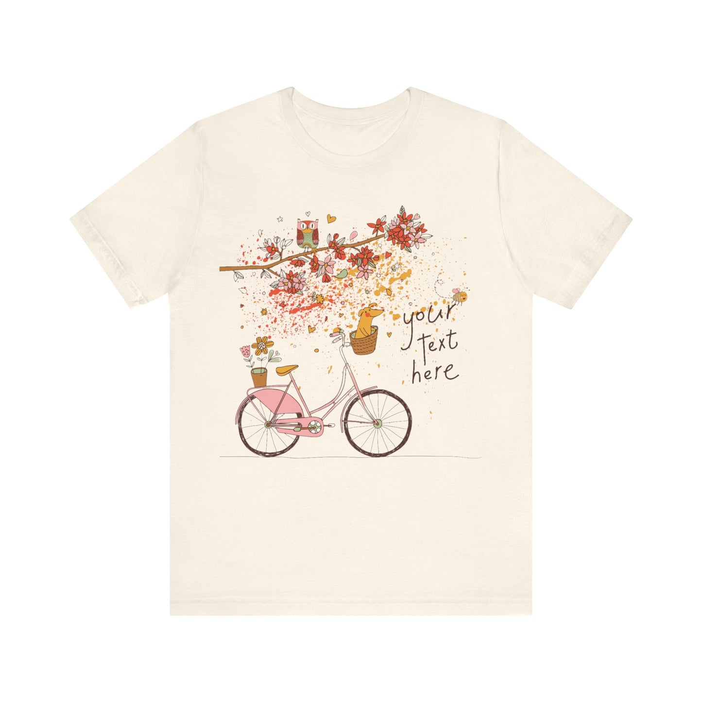 Women, men, unisex jersey short round neck sleeve tee, summer clothes, casual wear, flowers, dog in bicycle