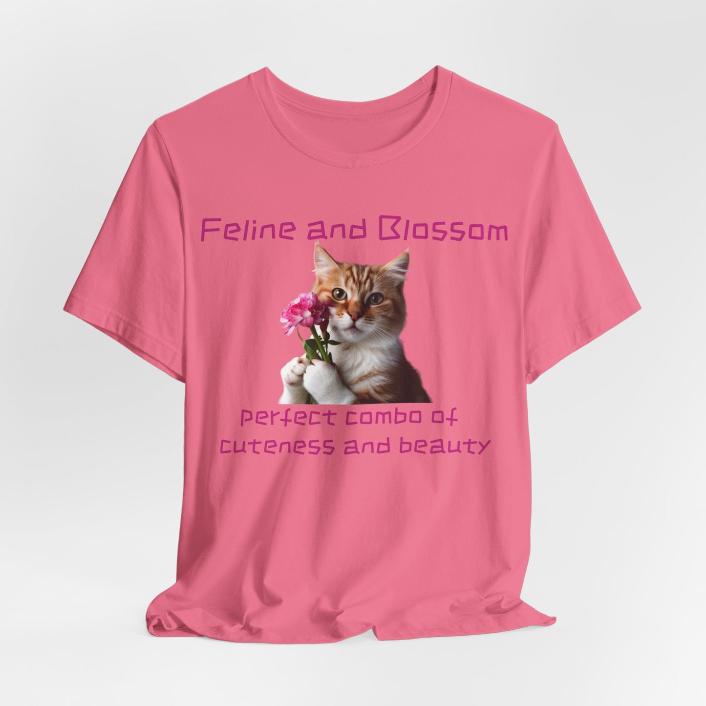 Adorable cat and flower t-shirt, feline, blossom, unisex jersey short sleeve tee