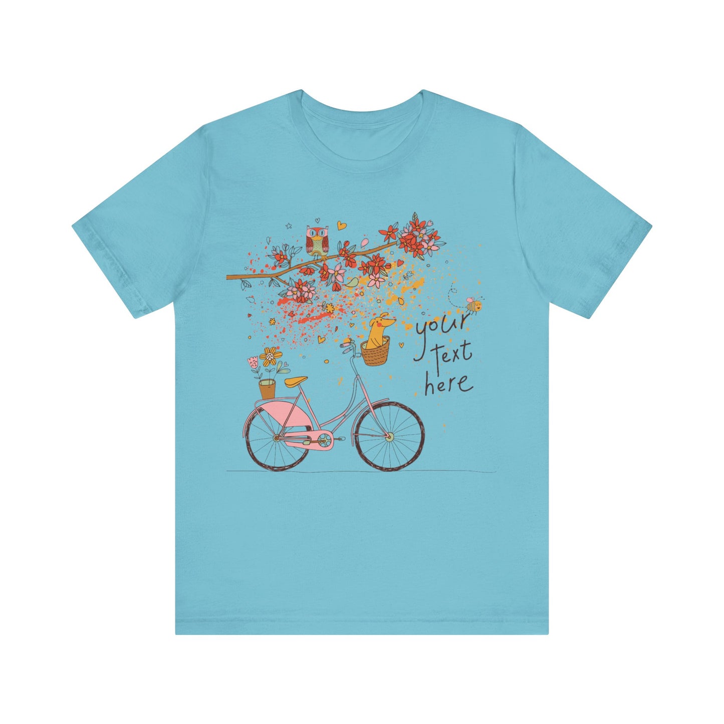 Women, men, unisex jersey short round neck sleeve tee, summer clothes, casual wear, flowers, dog in bicycle