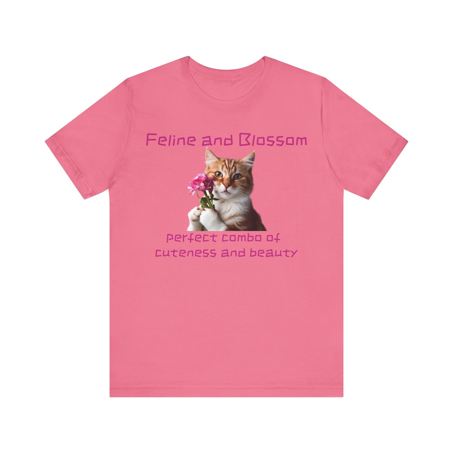 Adorable cat and flower t-shirt, feline, blossom, unisex jersey short sleeve tee