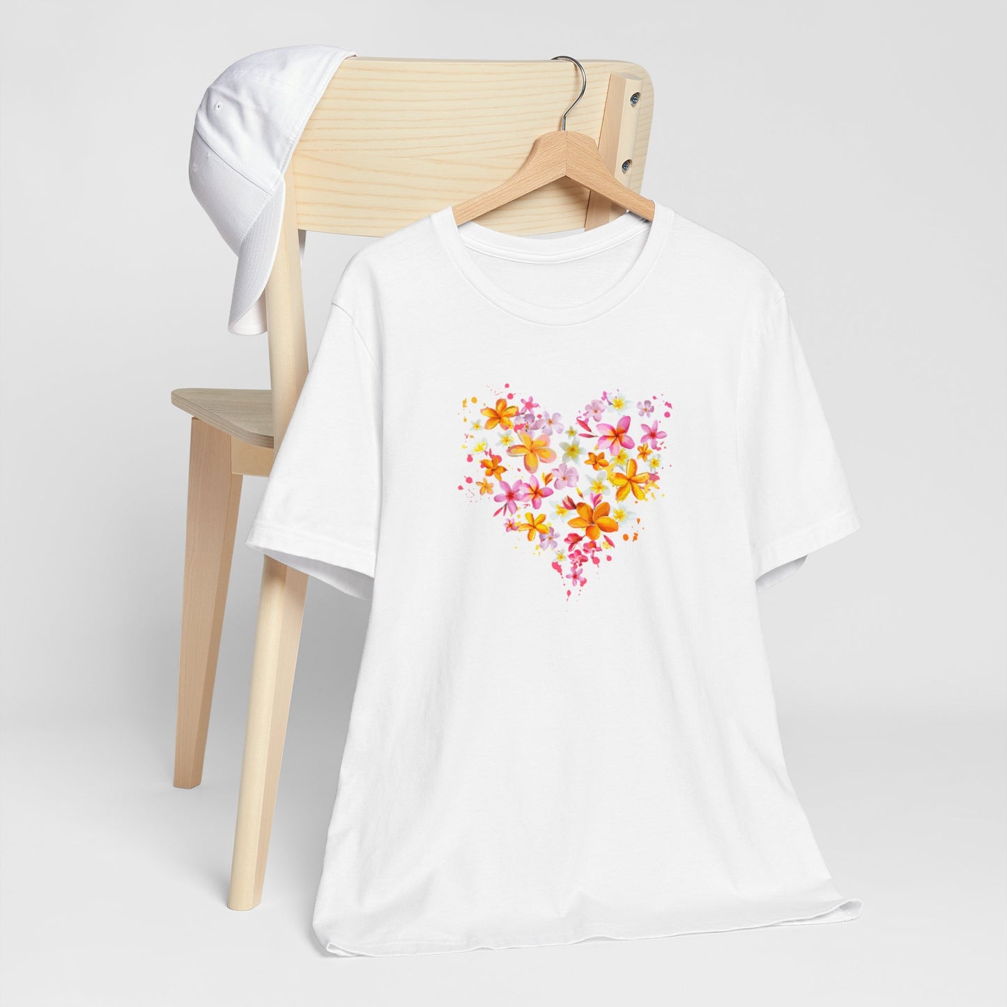 Heart Flower Women's Letter Print Round Neck Tee, Summer Clothes Women, Short Sleeve Crew Neck T-Shirt for Summer, Women's Clothing, Women's Top for casual wear, Unisex, Men and Women Jersey Short Sleeve Tee.