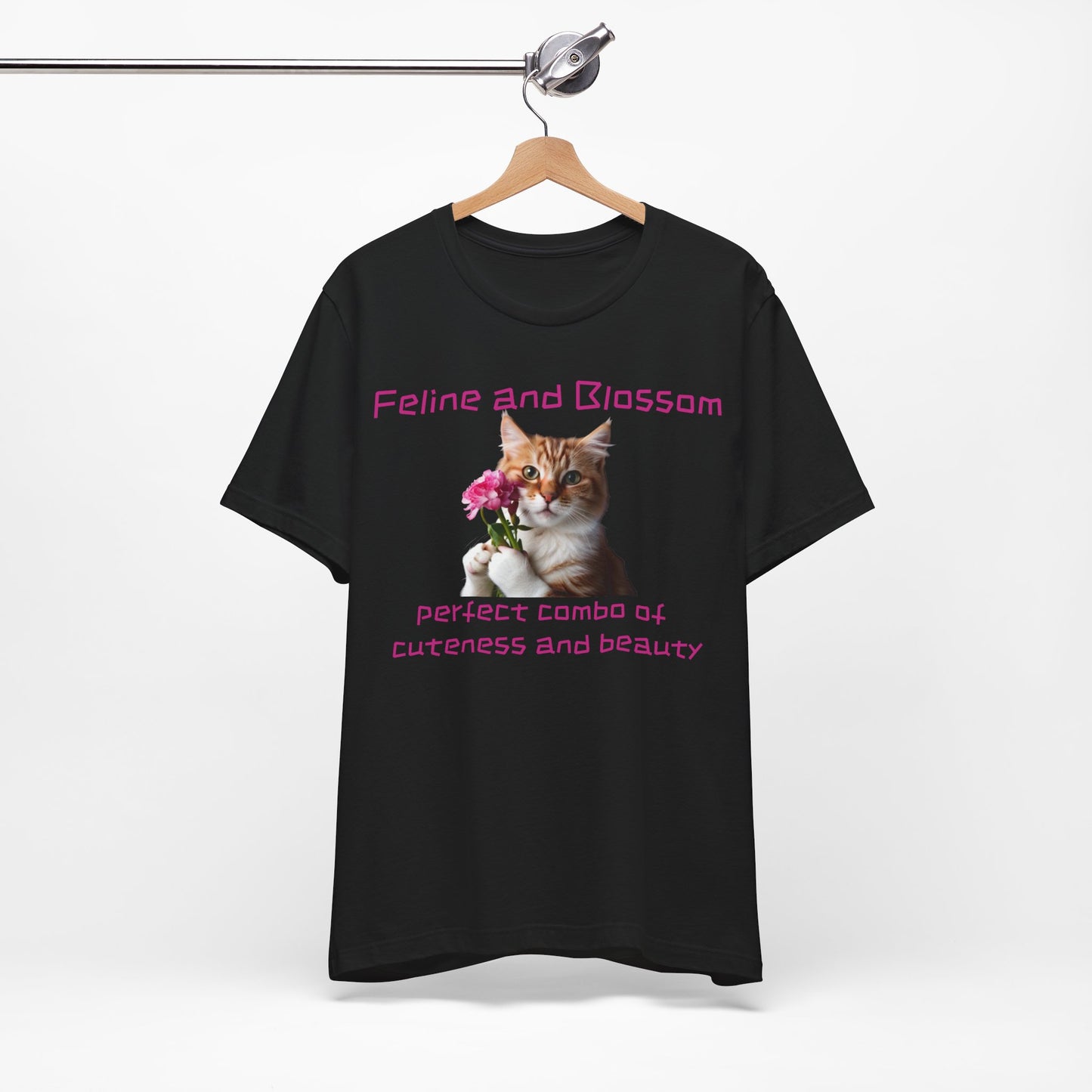 Adorable cat and flower t-shirt, feline, blossom, unisex jersey short sleeve tee