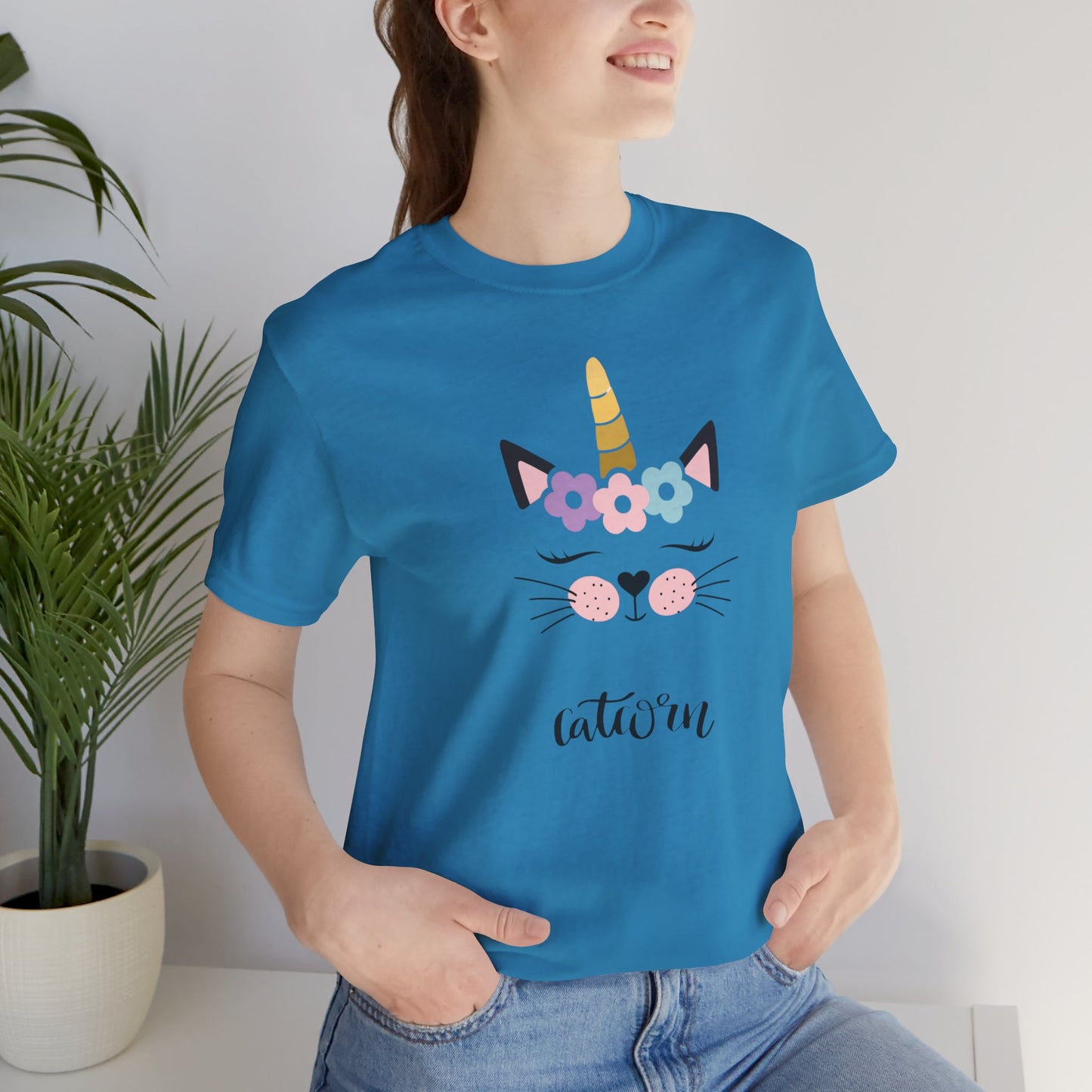 Cat and unicorn t -shirt, cat and unicorn combination, unisex Jersey Short Sleeve Tee