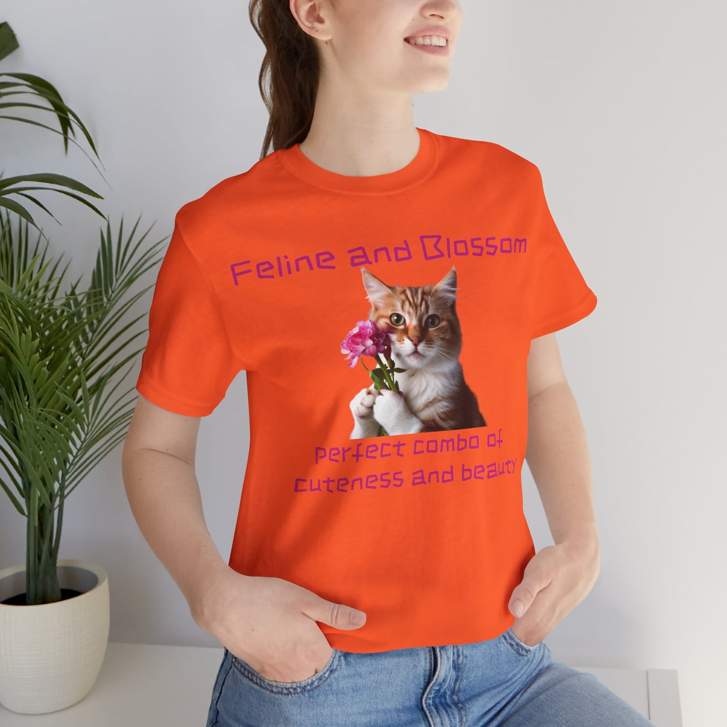 Adorable cat and flower t-shirt, feline, blossom, unisex jersey short sleeve tee