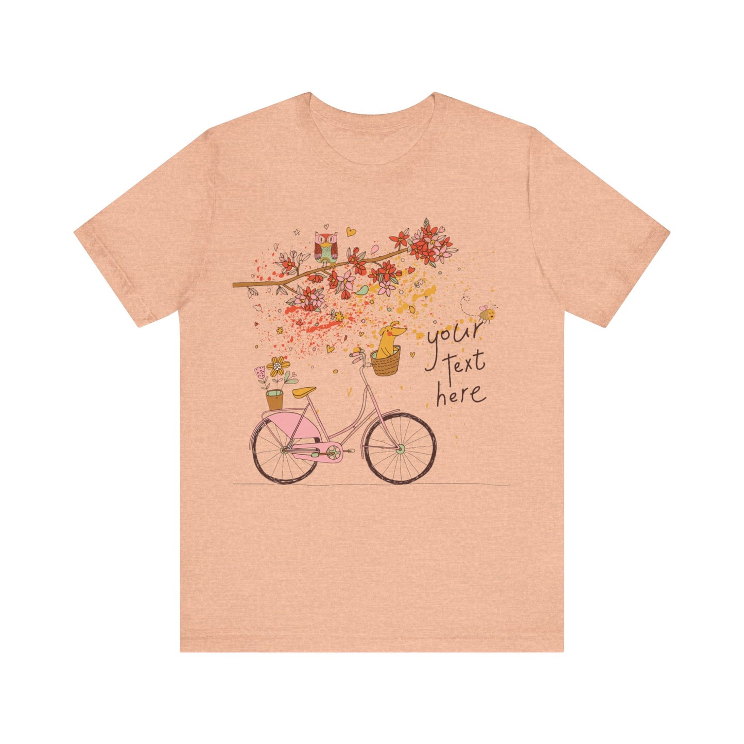 Women, men, unisex jersey short round neck sleeve tee, summer clothes, casual wear, flowers, dog in bicycle