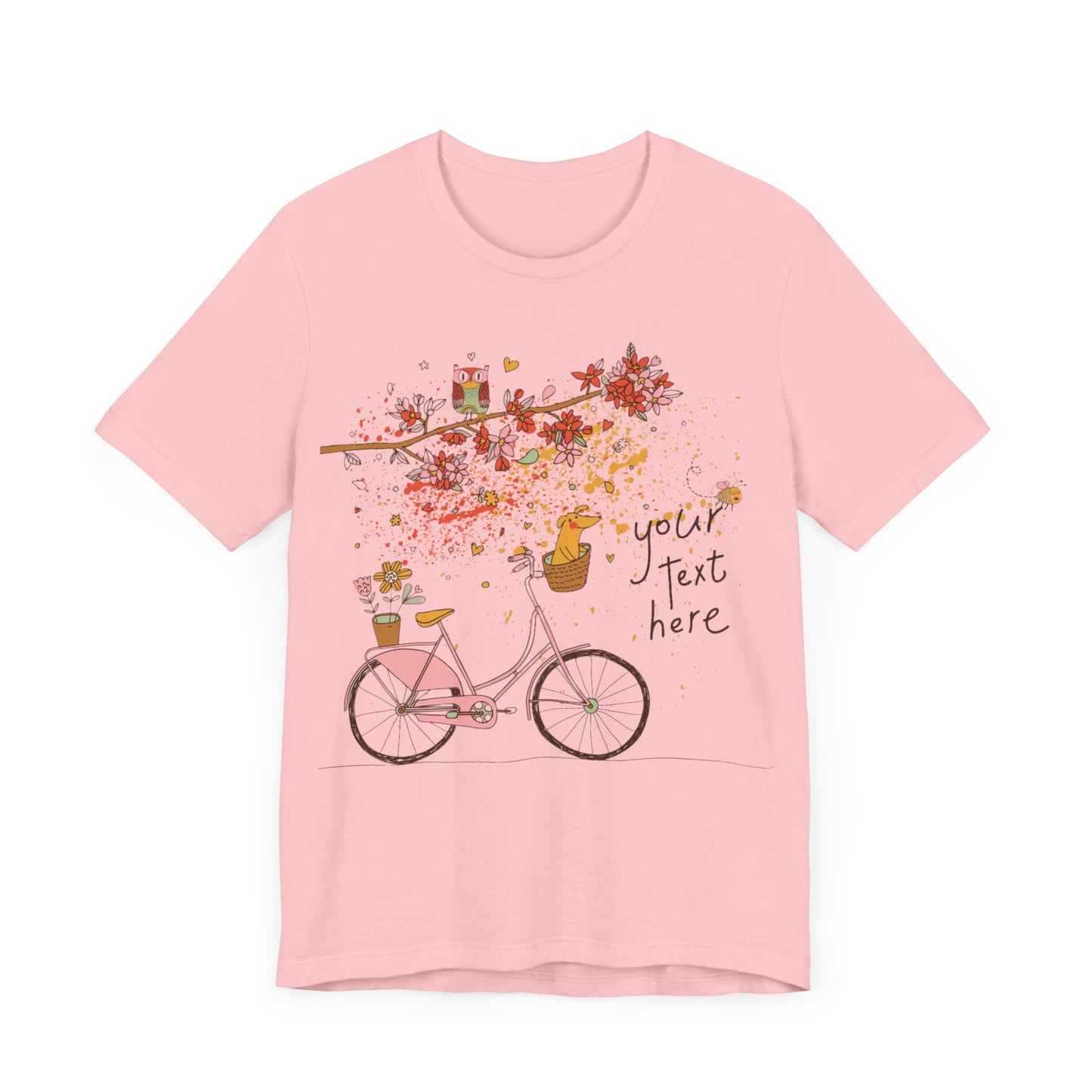 Women, men, unisex jersey short round neck sleeve tee, summer clothes, casual wear, flowers, dog in bicycle