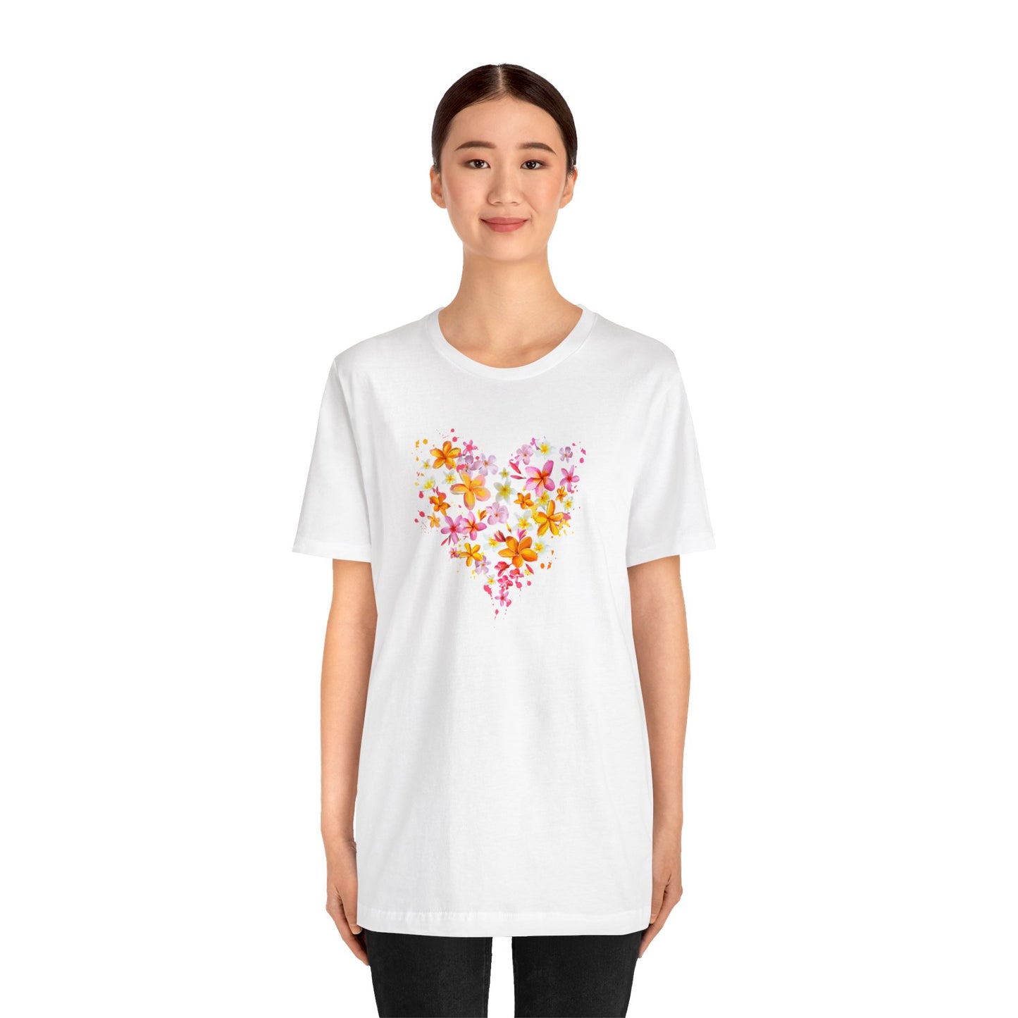 Heart Flower Women's Letter Print Round Neck Tee, Summer Clothes Women, Short Sleeve Crew Neck T-Shirt for Summer, Women's Clothing, Women's Top for casual wear, Unisex, Men and Women Jersey Short Sleeve Tee.