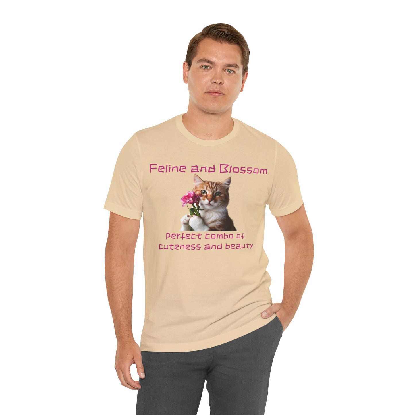 Adorable cat and flower t-shirt, feline, blossom, unisex jersey short sleeve tee