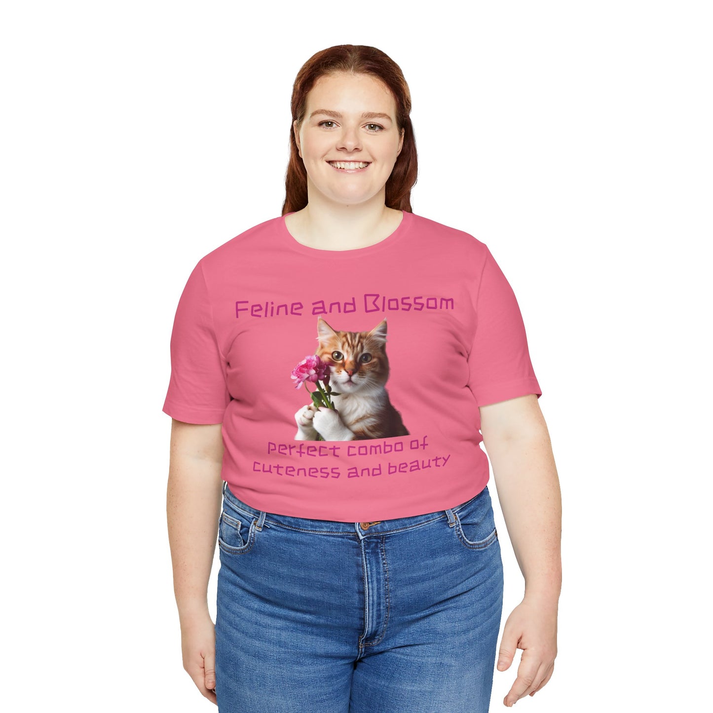 Adorable cat and flower t-shirt, feline, blossom, unisex jersey short sleeve tee