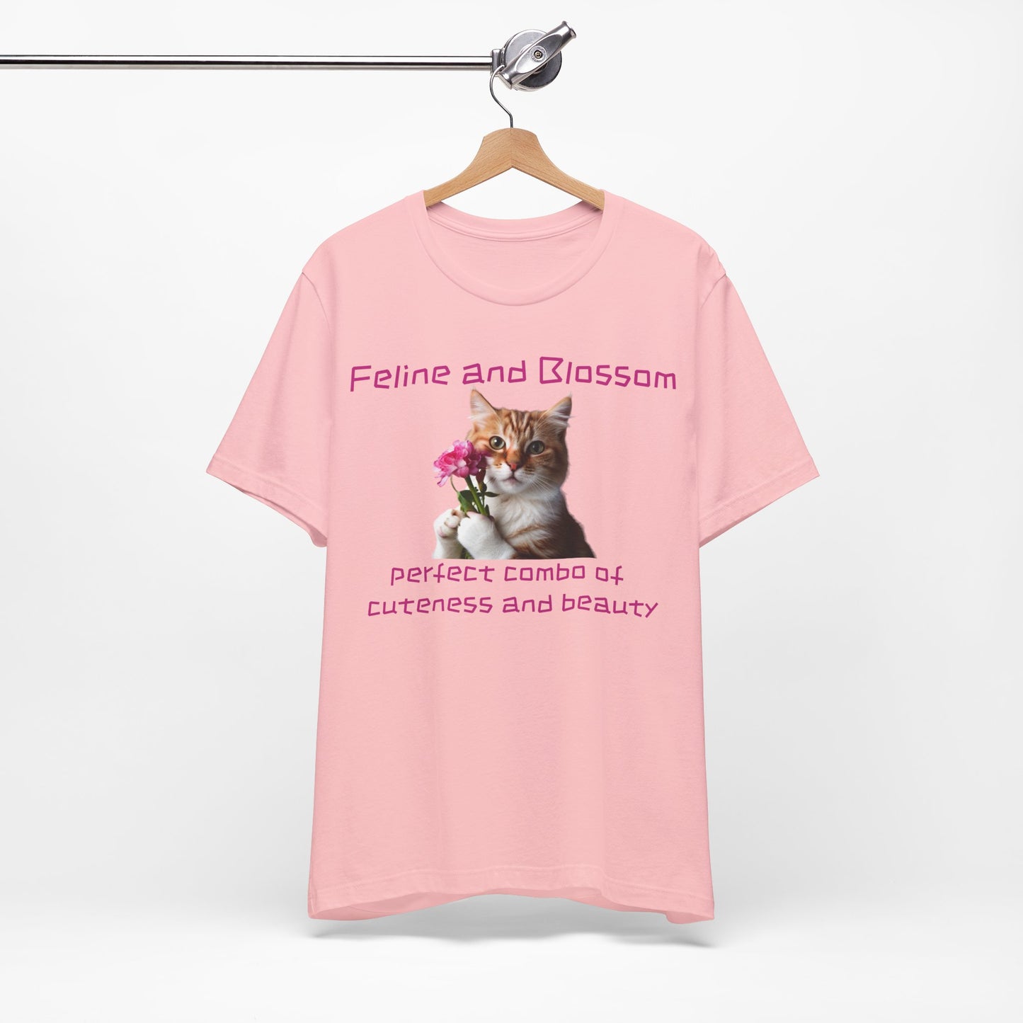 Adorable cat and flower t-shirt, feline, blossom, unisex jersey short sleeve tee