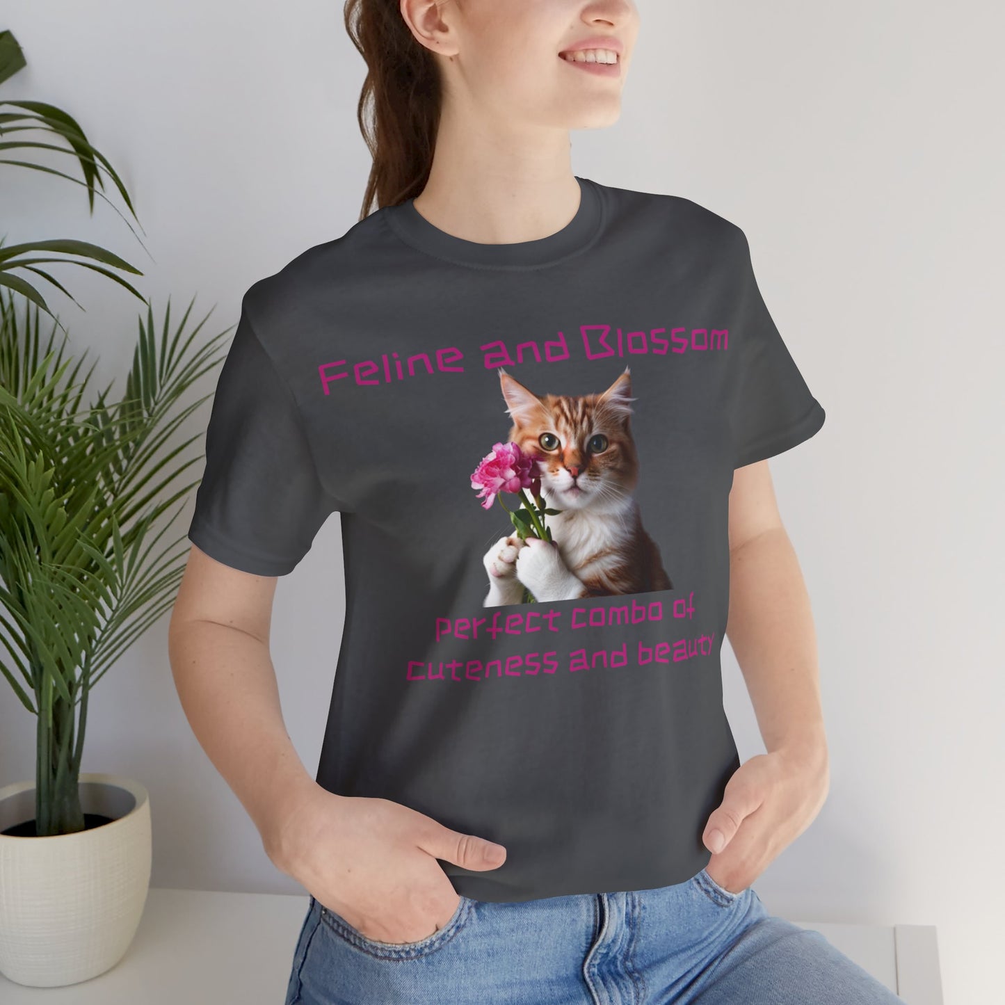 Adorable cat and flower t-shirt, feline, blossom, unisex jersey short sleeve tee