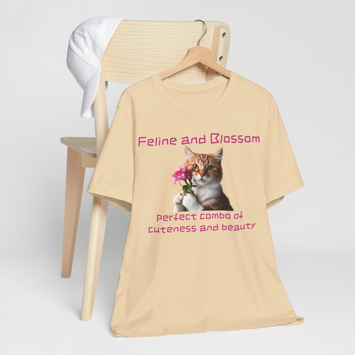 Adorable cat and flower t-shirt, feline, blossom, unisex jersey short sleeve tee