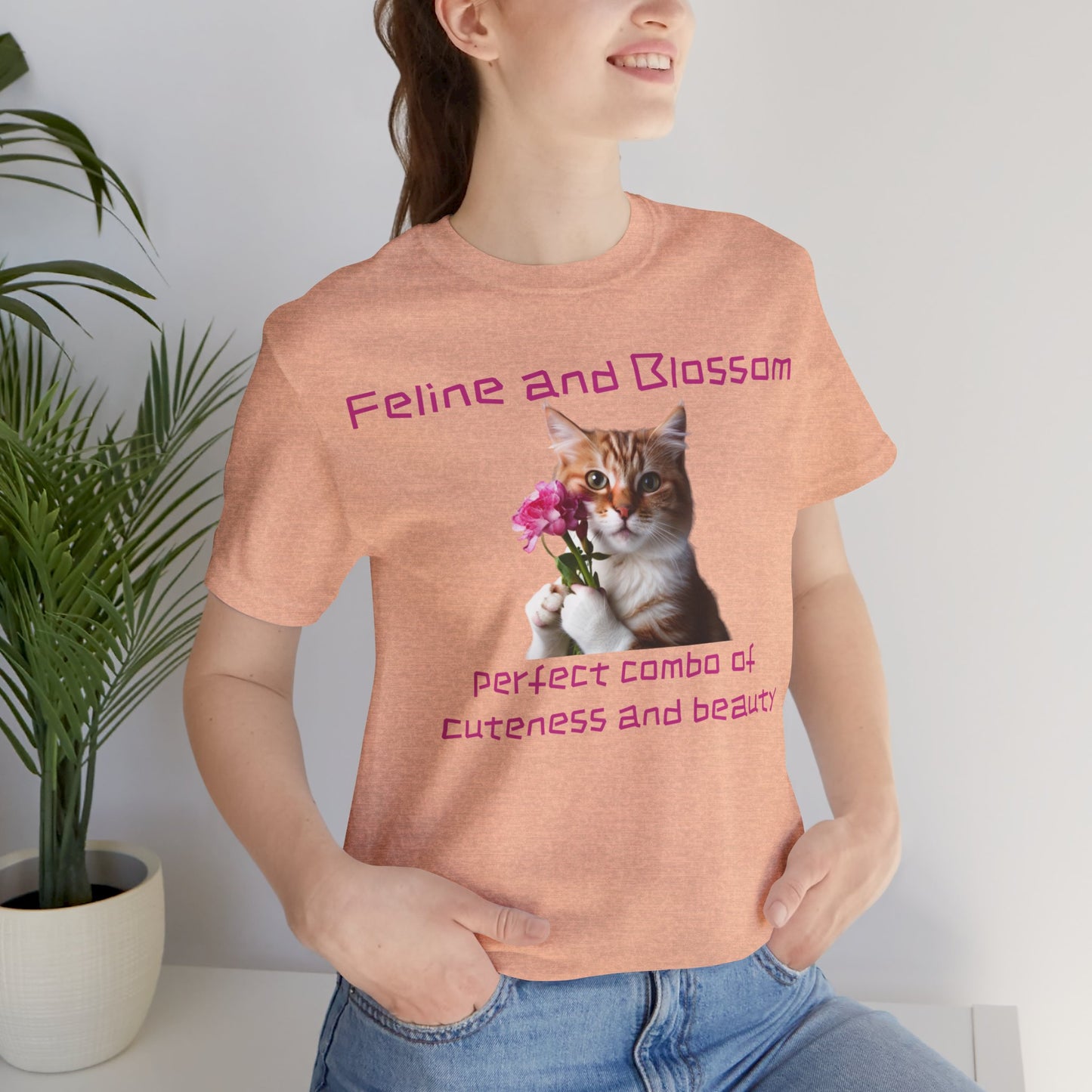 Adorable cat and flower t-shirt, feline, blossom, unisex jersey short sleeve tee