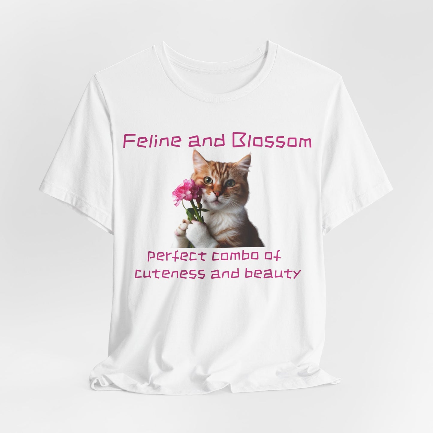 Adorable cat and flower t-shirt, feline, blossom, unisex jersey short sleeve tee