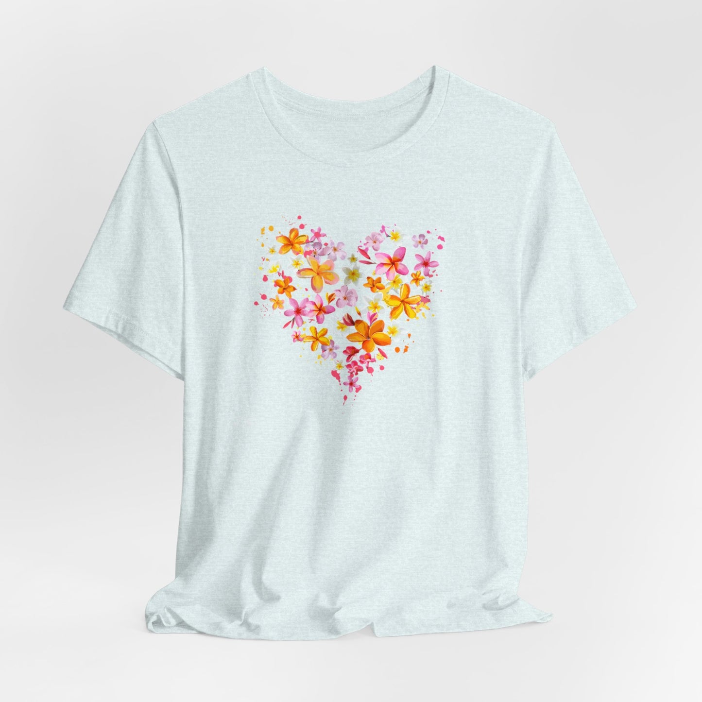 Heart Flower Women's Letter Print Round Neck Tee, Summer Clothes Women, Short Sleeve Crew Neck T-Shirt for Summer, Women's Clothing, Women's Top for casual wear, Unisex, Men and Women Jersey Short Sleeve Tee.