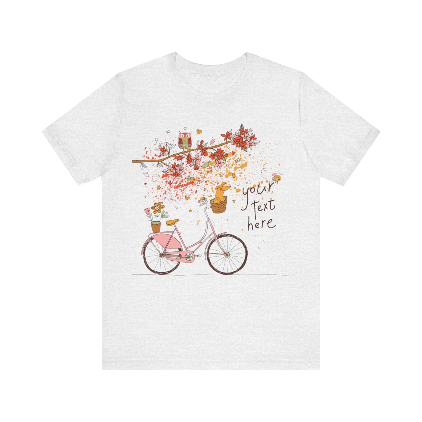 Women, men, unisex jersey short round neck sleeve tee, summer clothes, casual wear, flowers, dog in bicycle