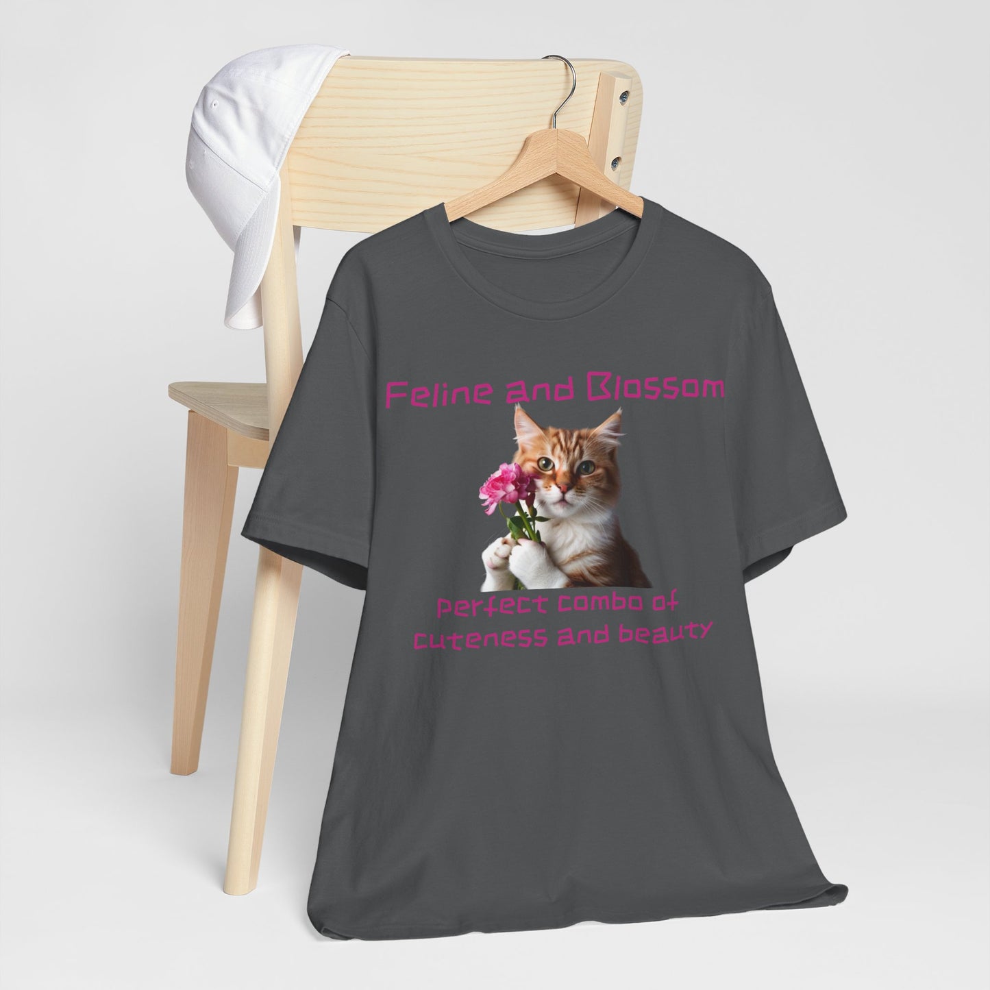 Adorable cat and flower t-shirt, feline, blossom, unisex jersey short sleeve tee