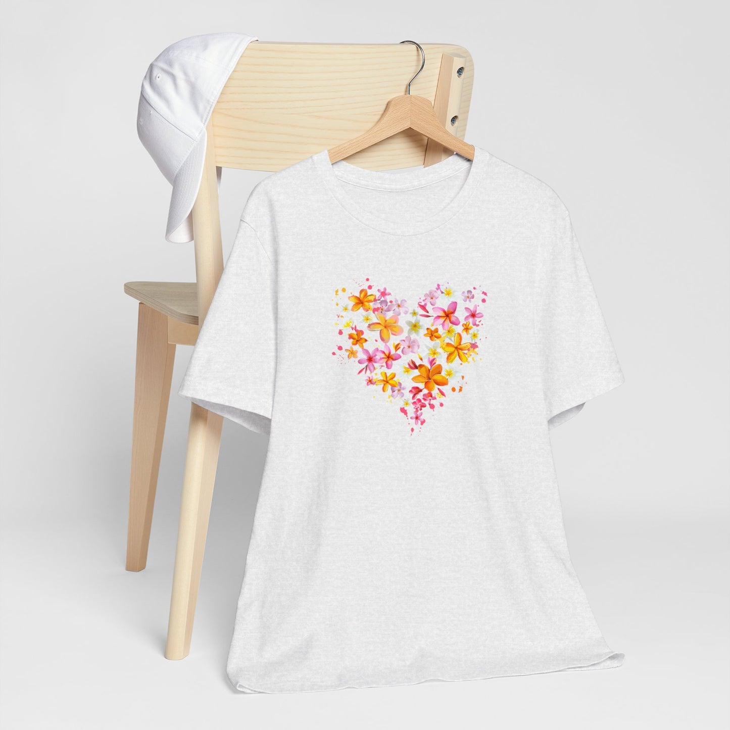 Heart Flower Women's Letter Print Round Neck Tee, Summer Clothes Women, Short Sleeve Crew Neck T-Shirt for Summer, Women's Clothing, Women's Top for casual wear, Unisex, Men and Women Jersey Short Sleeve Tee.