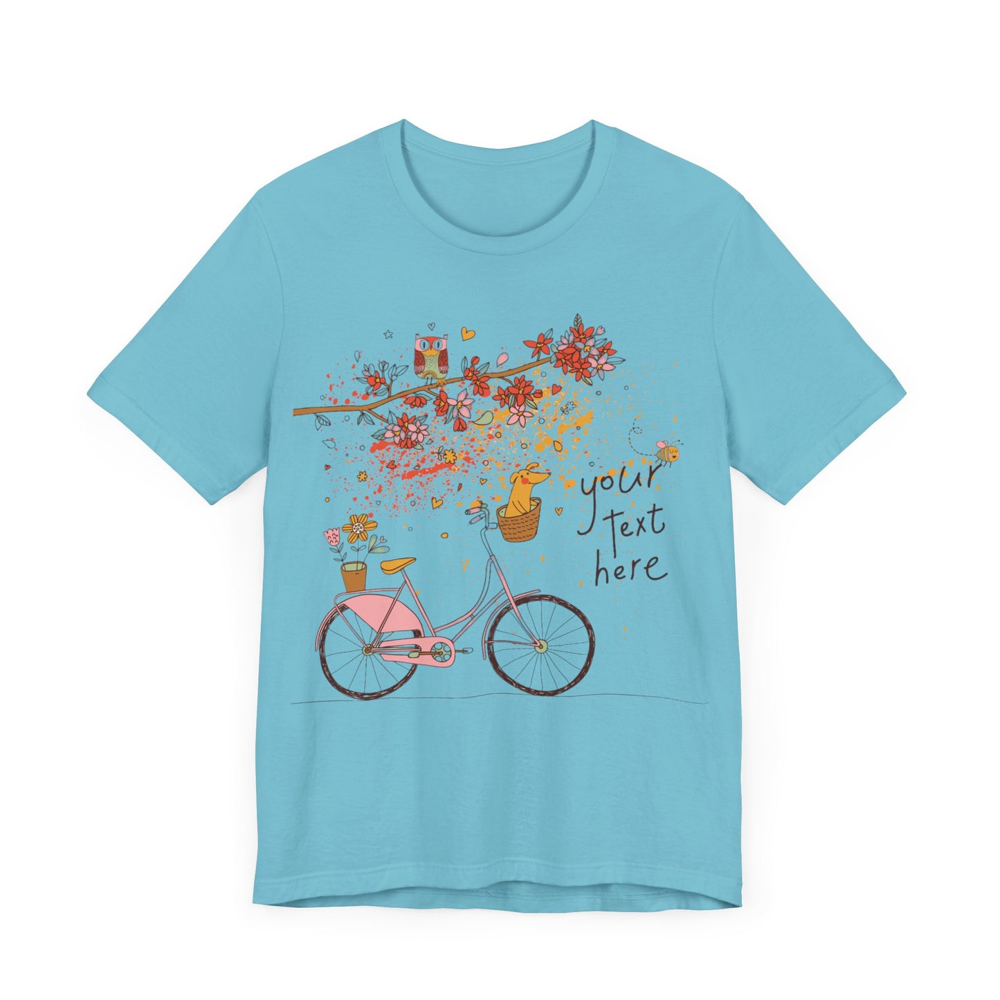 Women, men, unisex jersey short round neck sleeve tee, summer clothes, casual wear, flowers, dog in bicycle