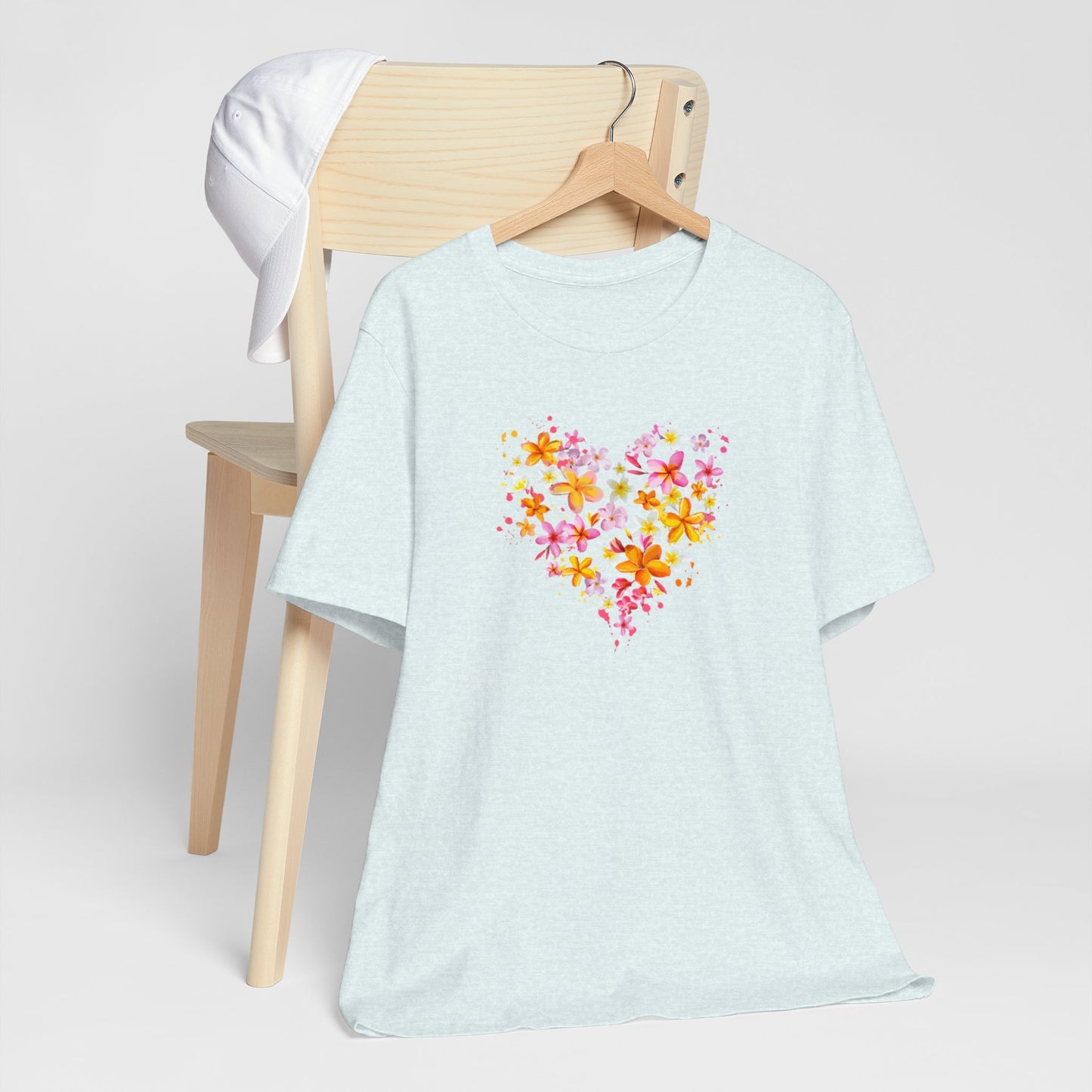 Heart Flower Women's Letter Print Round Neck Tee, Summer Clothes Women, Short Sleeve Crew Neck T-Shirt for Summer, Women's Clothing, Women's Top for casual wear, Unisex, Men and Women Jersey Short Sleeve Tee.