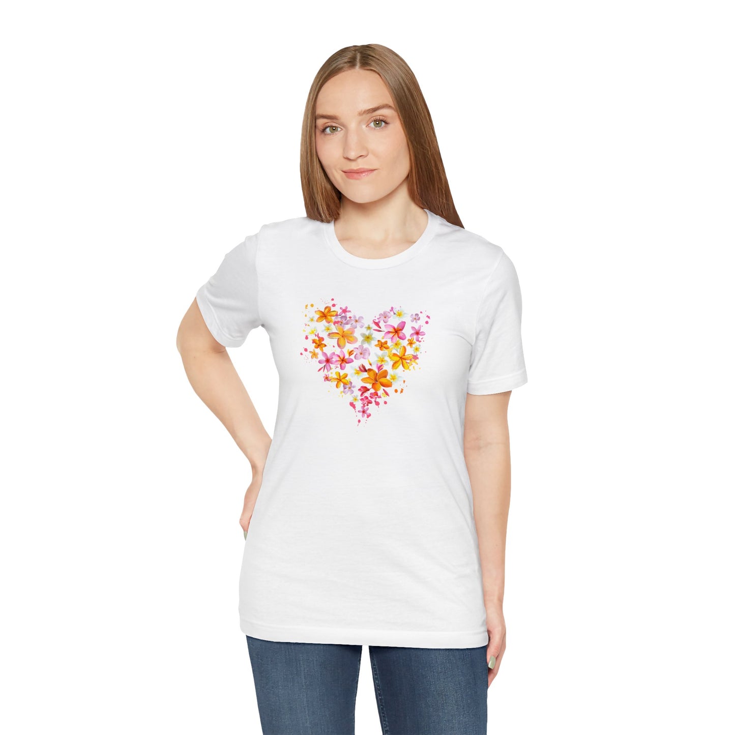 Heart Flower Women's Letter Print Round Neck Tee, Summer Clothes Women, Short Sleeve Crew Neck T-Shirt for Summer, Women's Clothing, Women's Top for casual wear, Unisex, Men and Women Jersey Short Sleeve Tee.