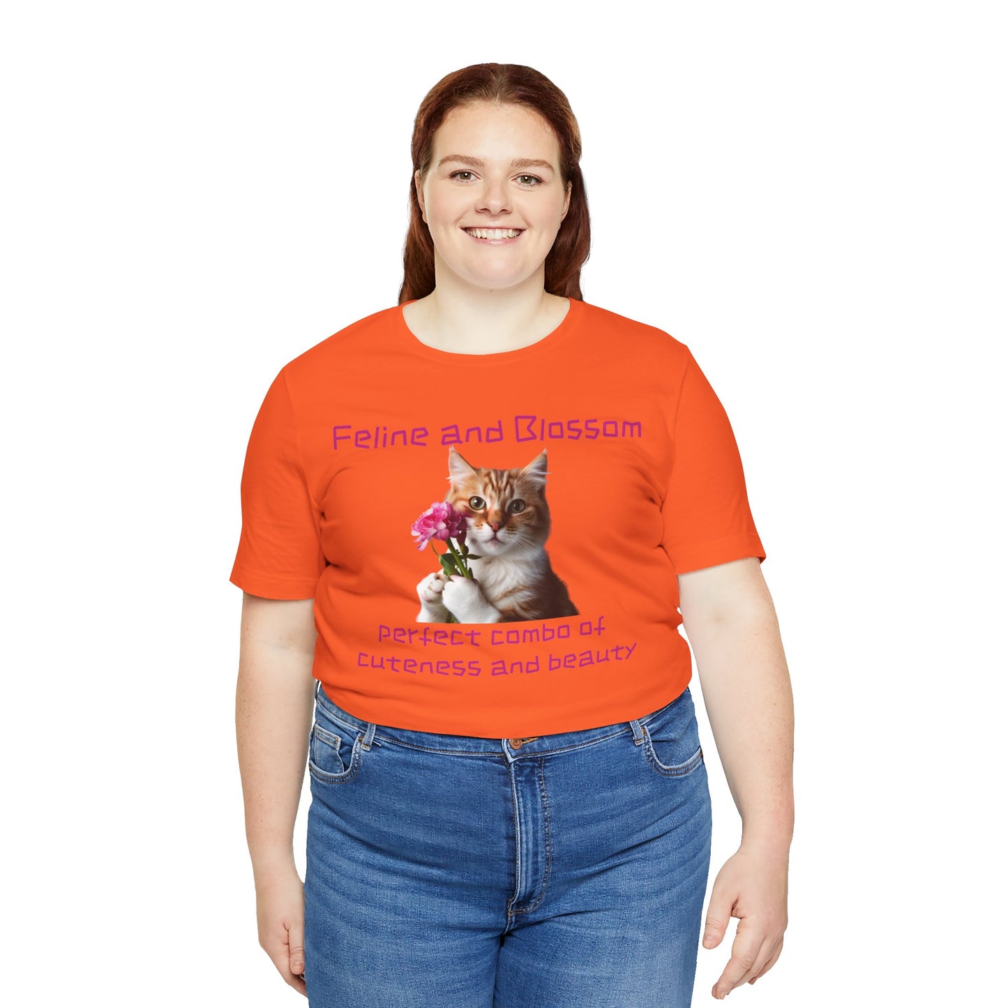 Adorable cat and flower t-shirt, feline, blossom, unisex jersey short sleeve tee