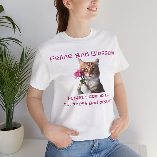 Adorable cat and flower t-shirt, feline, blossom, unisex jersey short sleeve tee