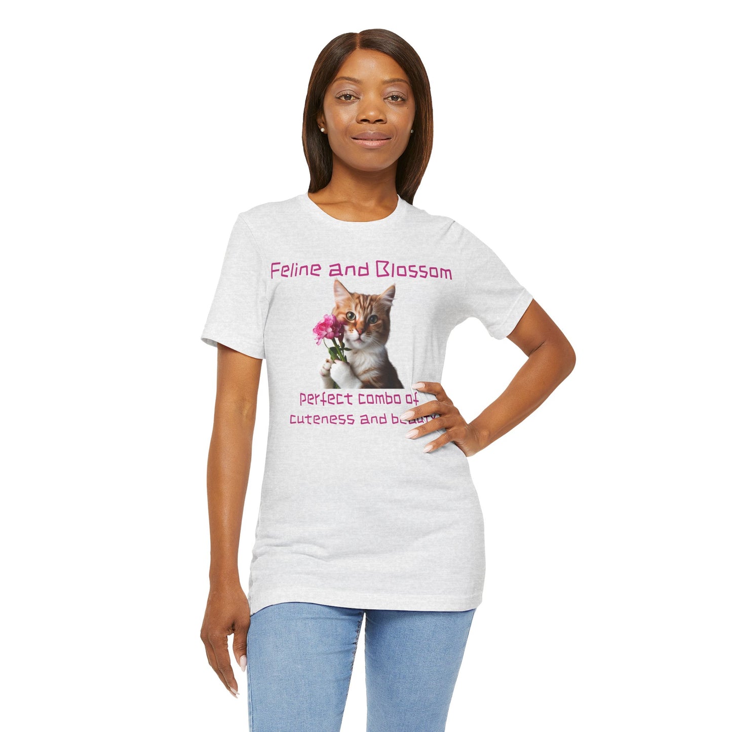 Adorable cat and flower t-shirt, feline, blossom, unisex jersey short sleeve tee