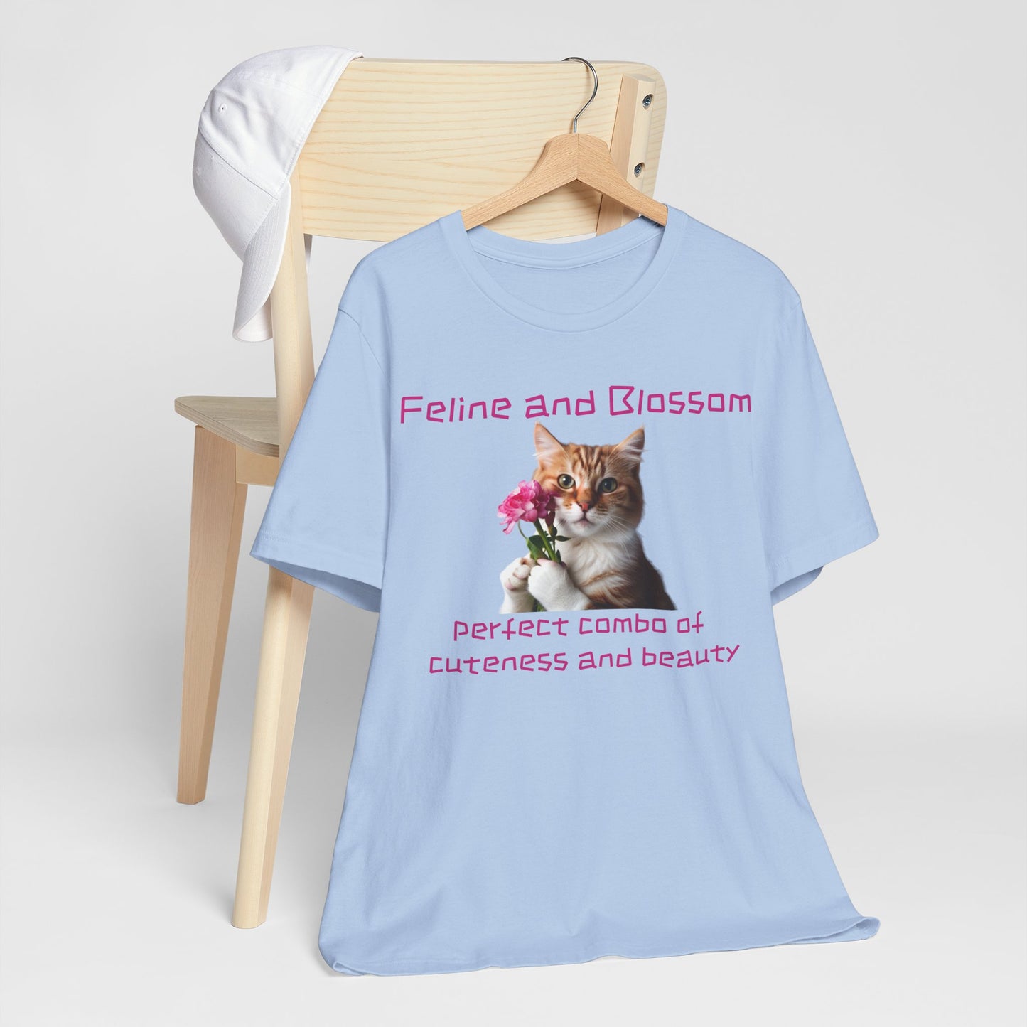 Adorable cat and flower t-shirt, feline, blossom, unisex jersey short sleeve tee