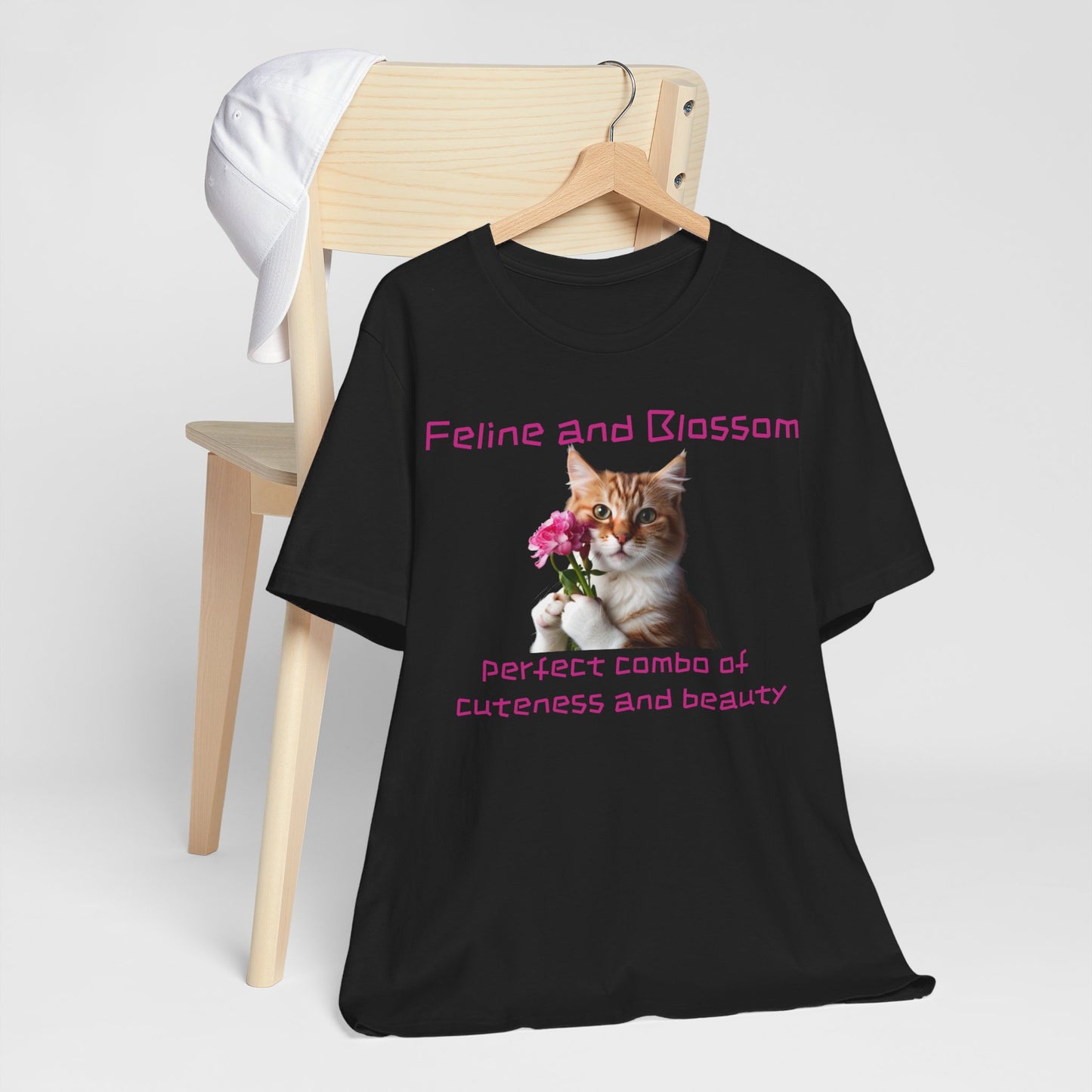 Adorable cat and flower t-shirt, feline, blossom, unisex jersey short sleeve tee