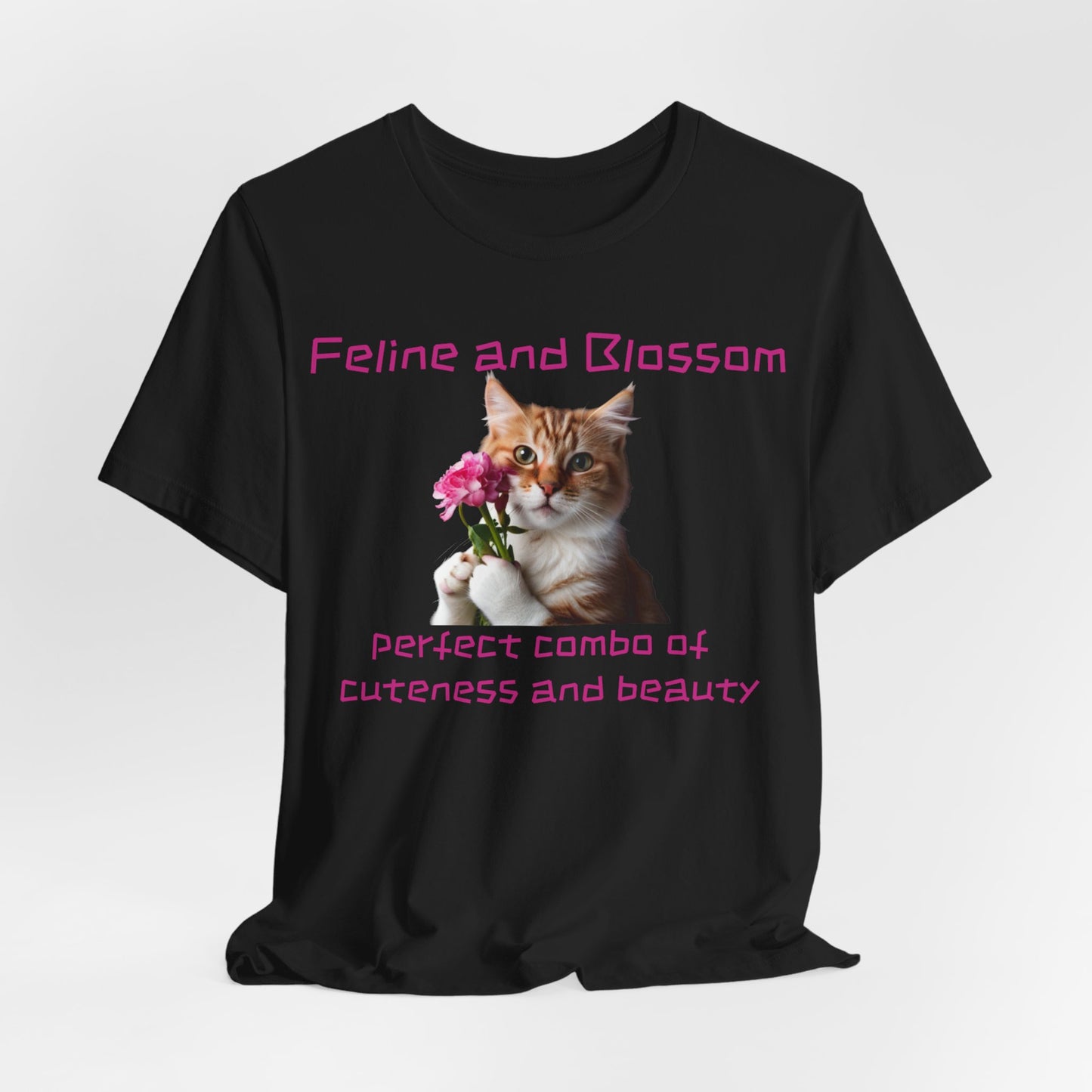 Adorable cat and flower t-shirt, feline, blossom, unisex jersey short sleeve tee