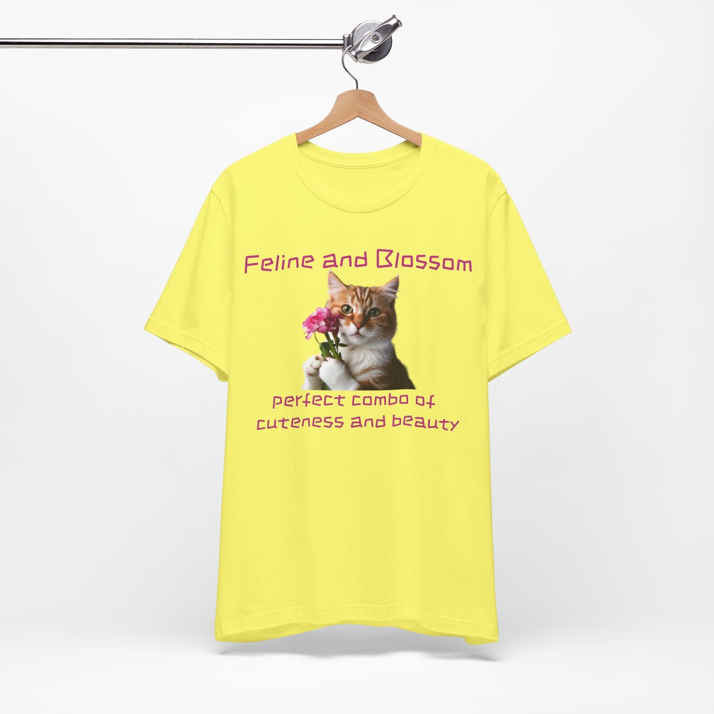 Adorable cat and flower t-shirt, feline, blossom, unisex jersey short sleeve tee