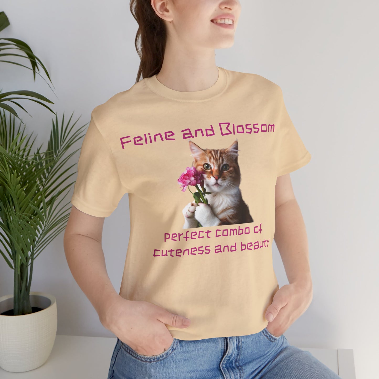 Adorable cat and flower t-shirt, feline, blossom, unisex jersey short sleeve tee