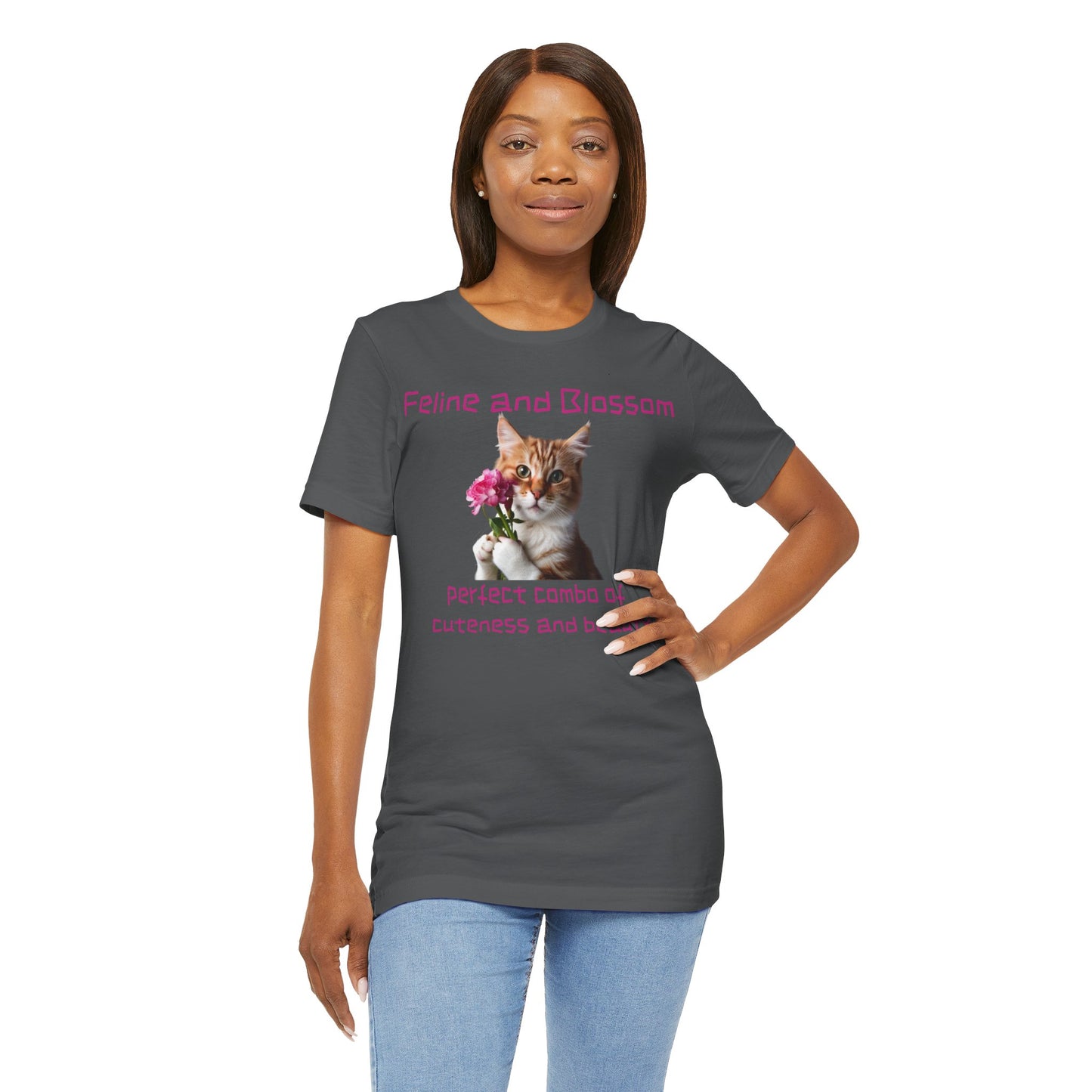 Adorable cat and flower t-shirt, feline, blossom, unisex jersey short sleeve tee