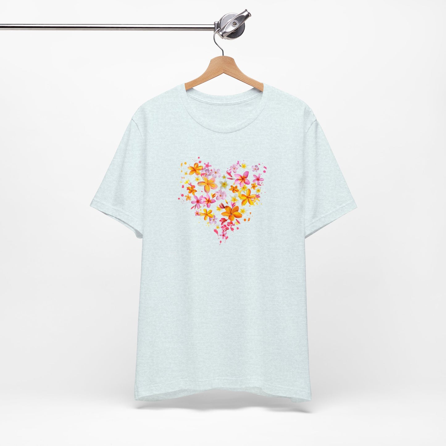 Heart Flower Women's Letter Print Round Neck Tee, Summer Clothes Women, Short Sleeve Crew Neck T-Shirt for Summer, Women's Clothing, Women's Top for casual wear, Unisex, Men and Women Jersey Short Sleeve Tee.