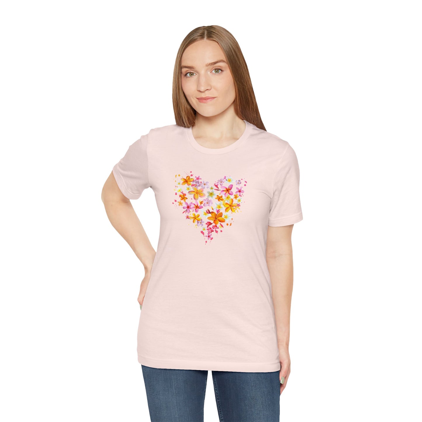 Heart Flower Women's Letter Print Round Neck Tee, Summer Clothes Women, Short Sleeve Crew Neck T-Shirt for Summer, Women's Clothing, Women's Top for casual wear, Unisex, Men and Women Jersey Short Sleeve Tee.