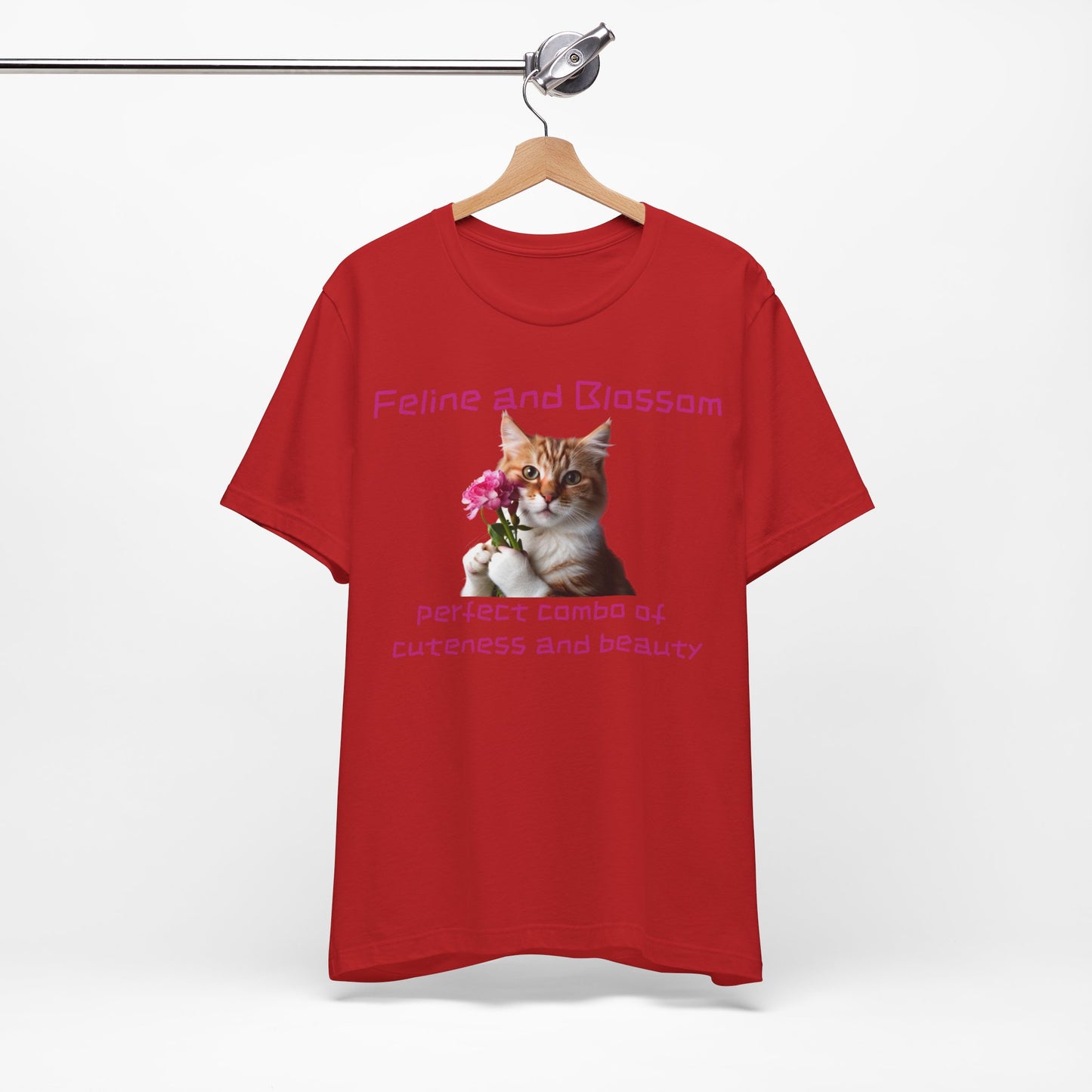 Adorable cat and flower t-shirt, feline, blossom, unisex jersey short sleeve tee